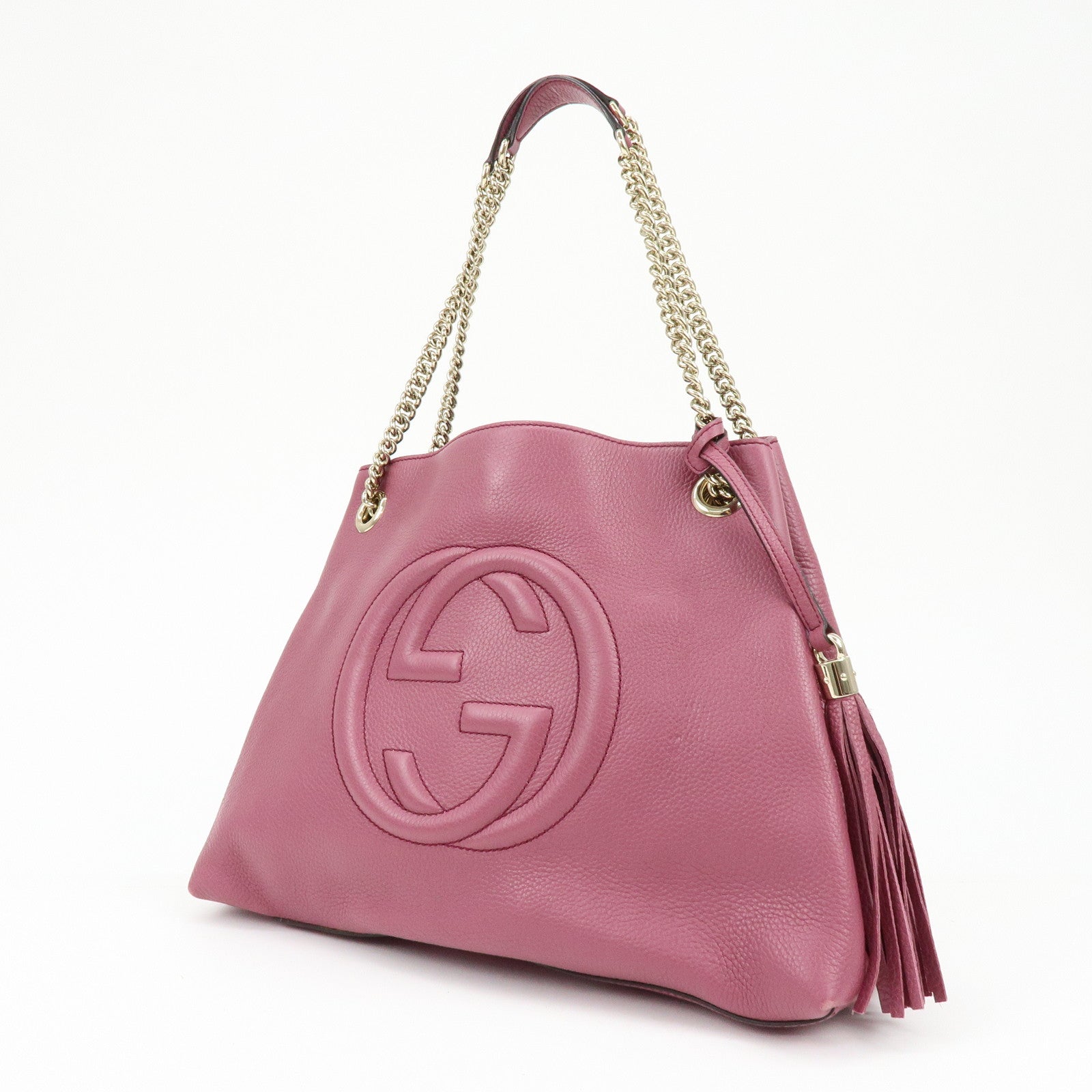 GUCCI SOHO Interlocking G Leather Chain Shoulder Bag Purple 308982