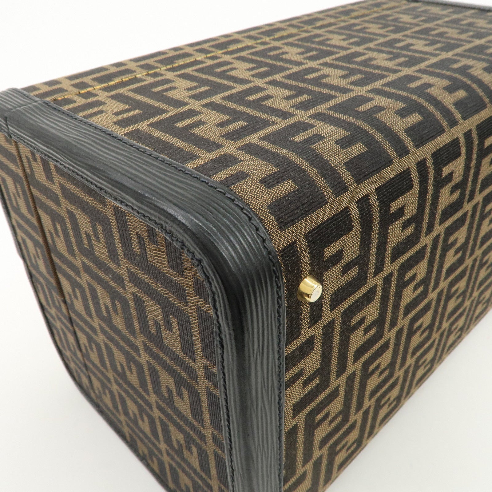 FENDI Zucca Canvas Leather Vanity Bag Makeup Box Brown Black