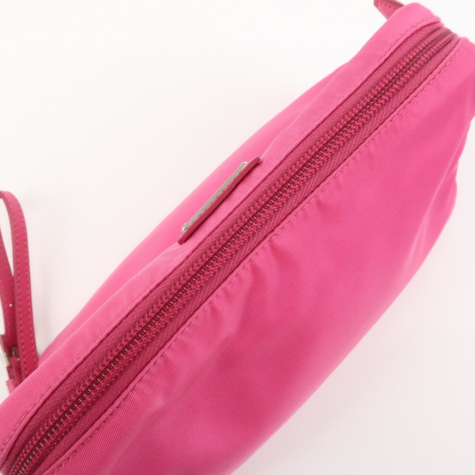PRADA Triangle Logo Nylon Leather Cosmetic Pouch Pink 1NE693