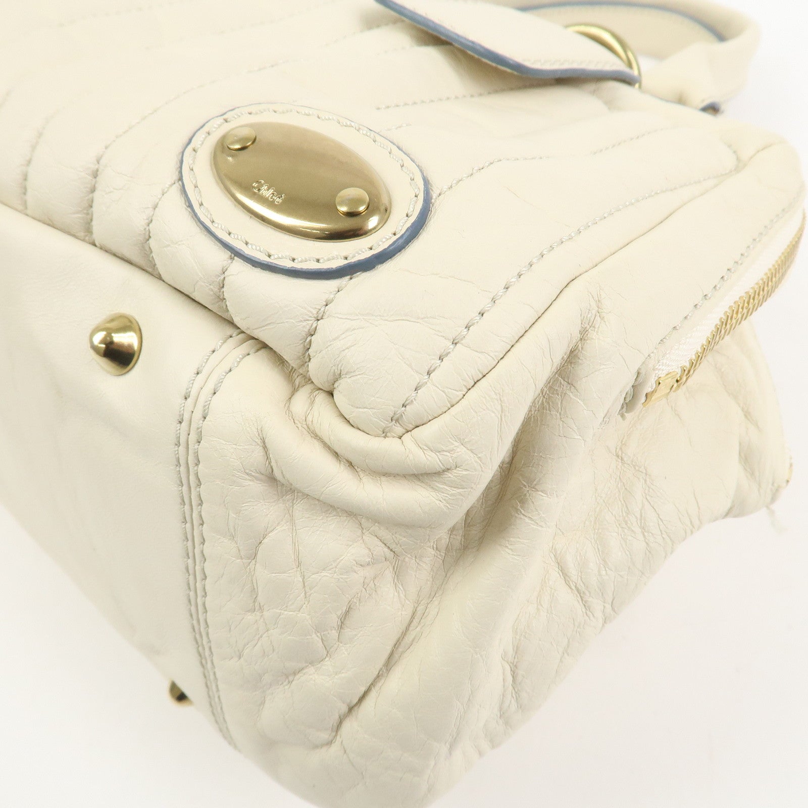Chloe Bay Leather Hand Bag Shoulder Bag Ivory