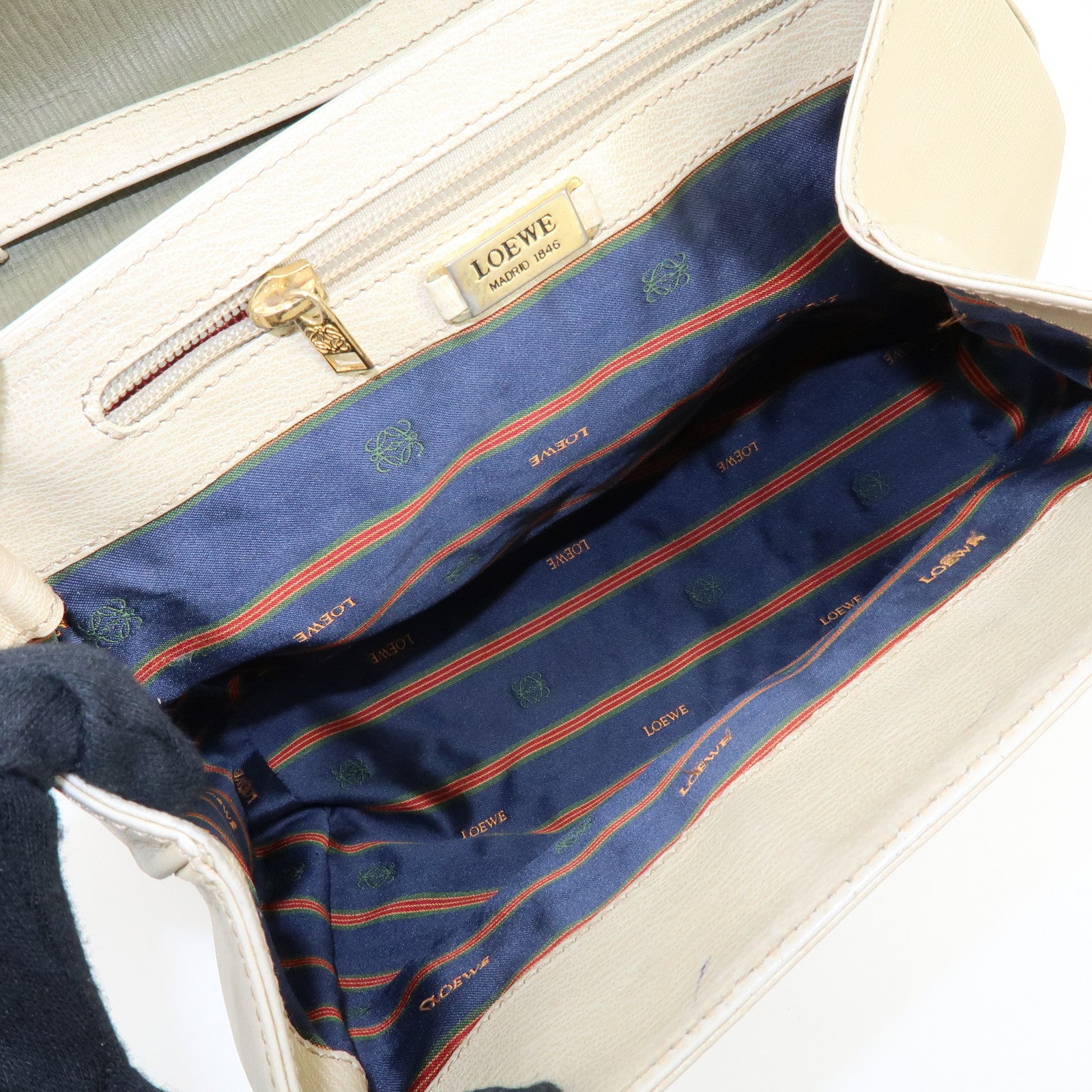 LOEWE Velazquez Leather Suede 2Way Bag Hand Bag Shoulder Bag Ivory