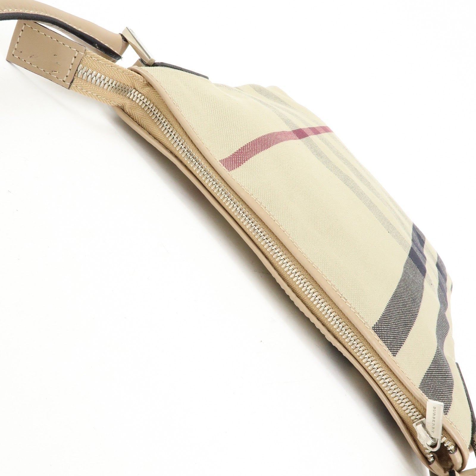 BURBERRY Nova Plaid Canvas Leather Shoulder Bag Beige