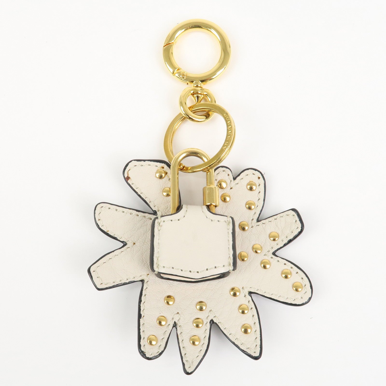 BURBERRY Leather Metal Bag Charm Key Holder Navy Gold