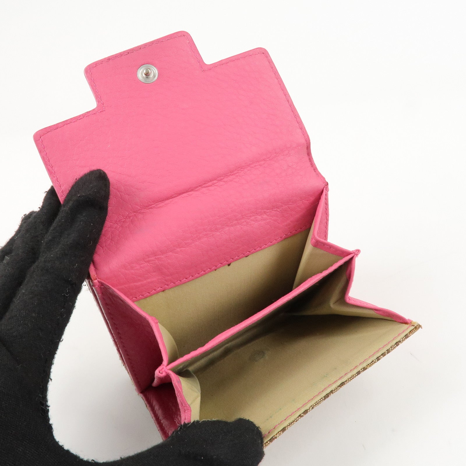 Christian Dior Street Chic Trotter Canvas Leather W Hook Wallet Pink Used