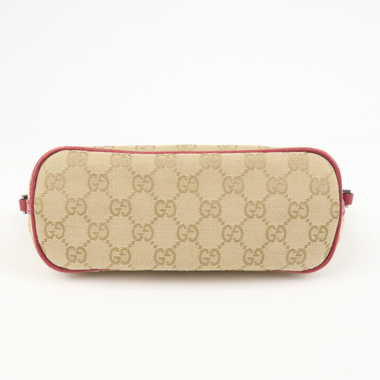 GUCCI Boat Bag Logo GG Monogram Canvas Hand Bag Beige Pink 07198