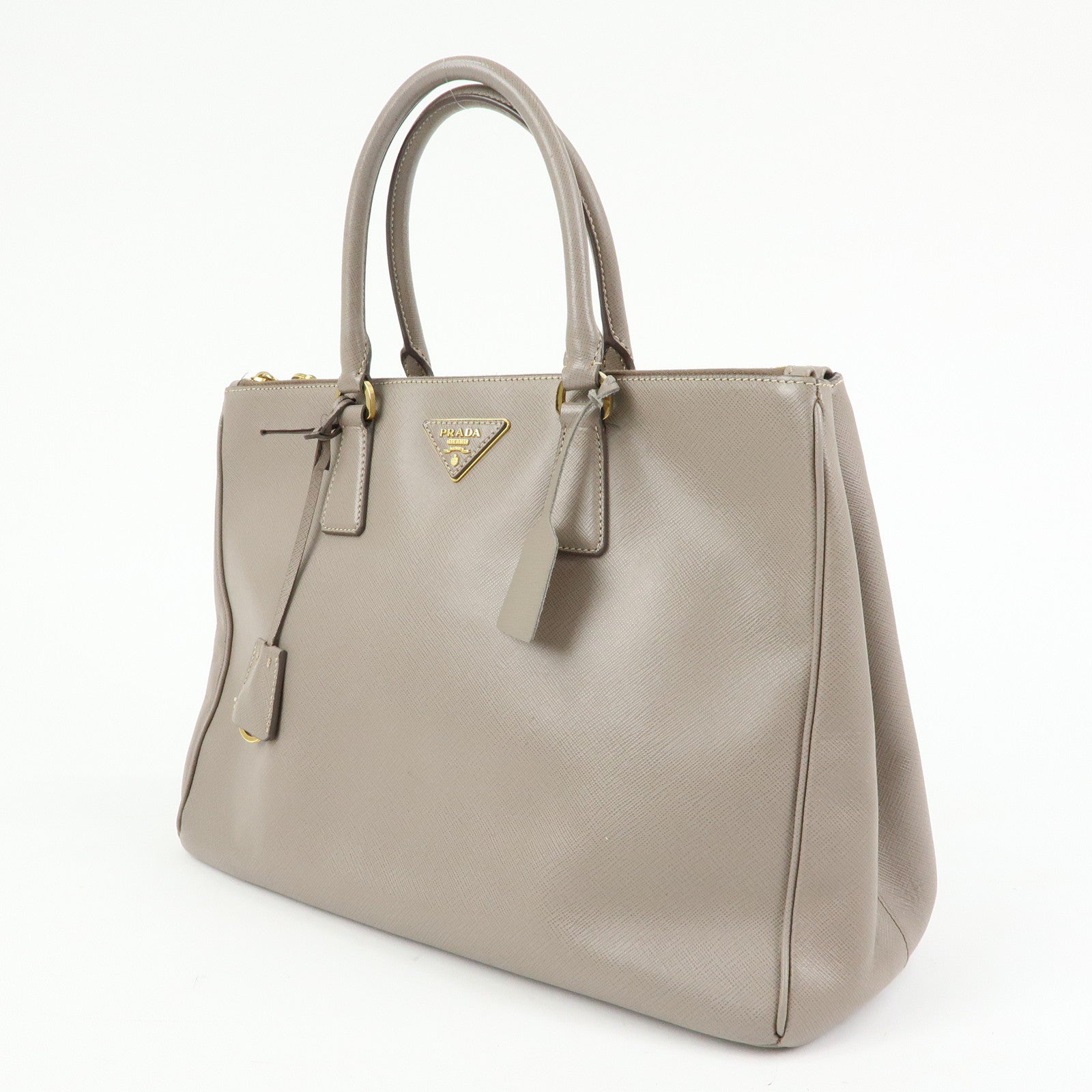 PRADA Triangle Logo Galleria Saffiano Leather Tote Hand Bag Gray