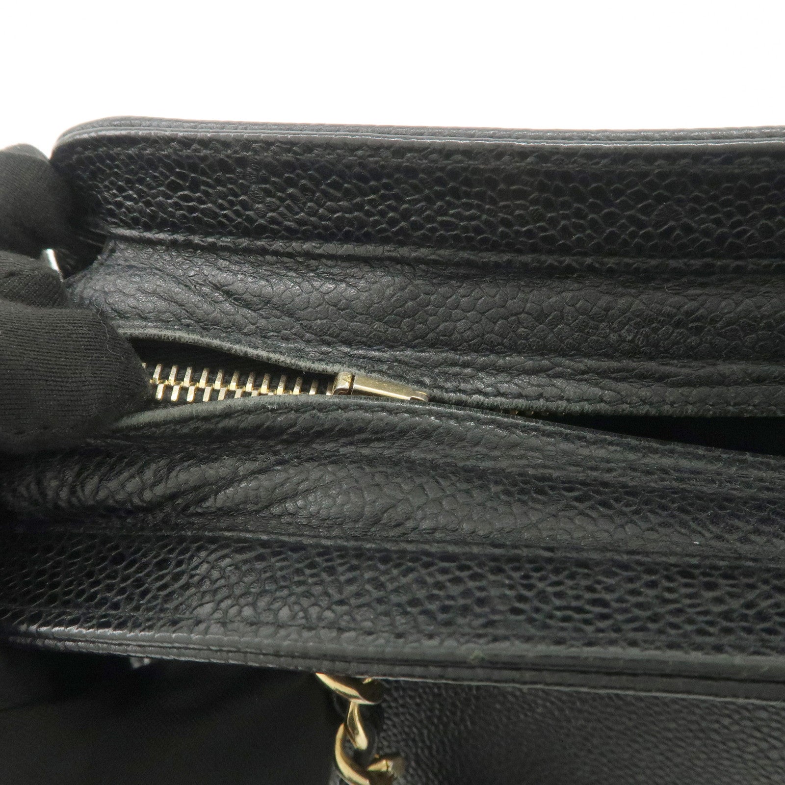 CHANEL Triple COCO Mark Caviarskin Shoulder Bag Black Gold HDW Used