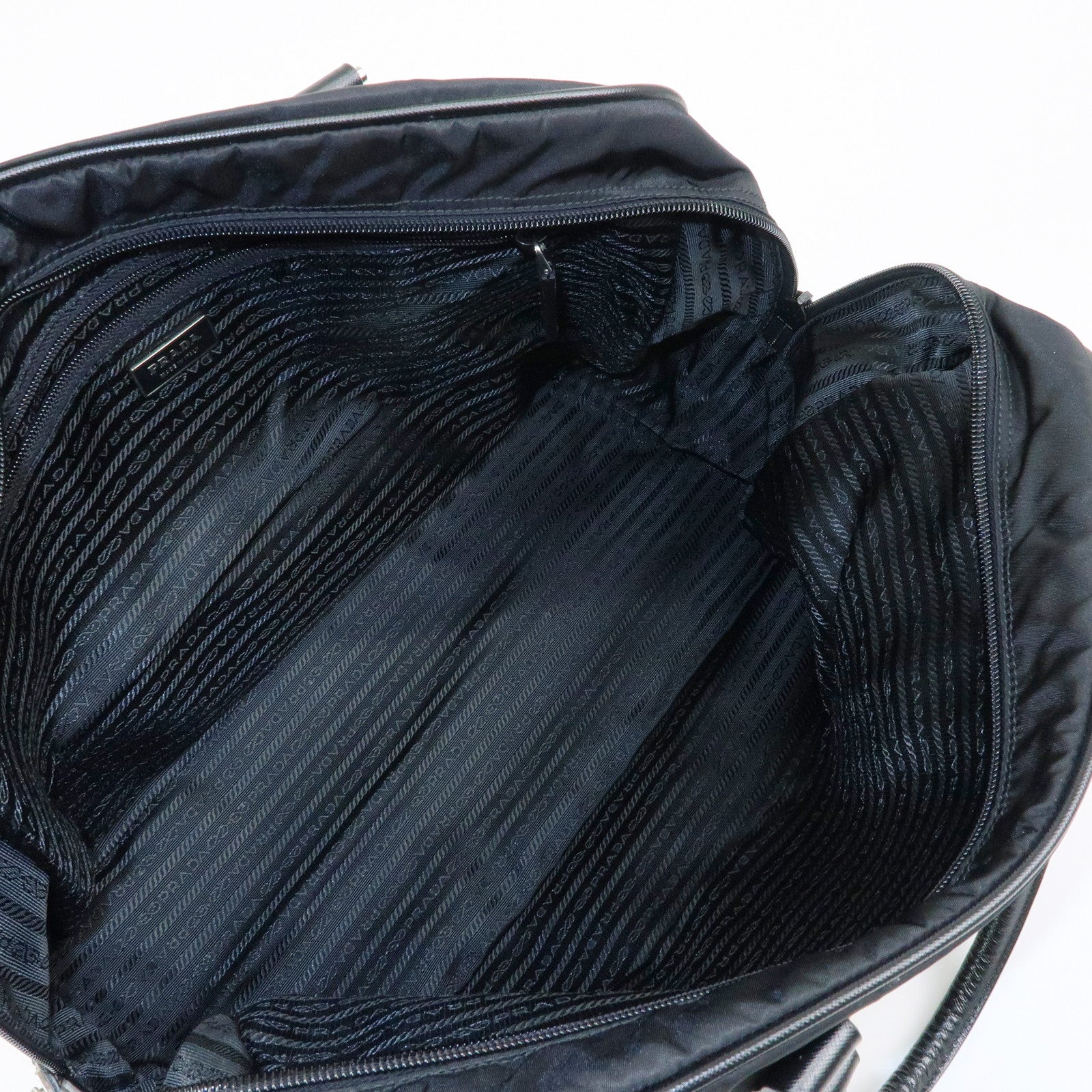 PRADA Triangle Logo Nylon Saffiano Leather Boston Bag Black VS0069