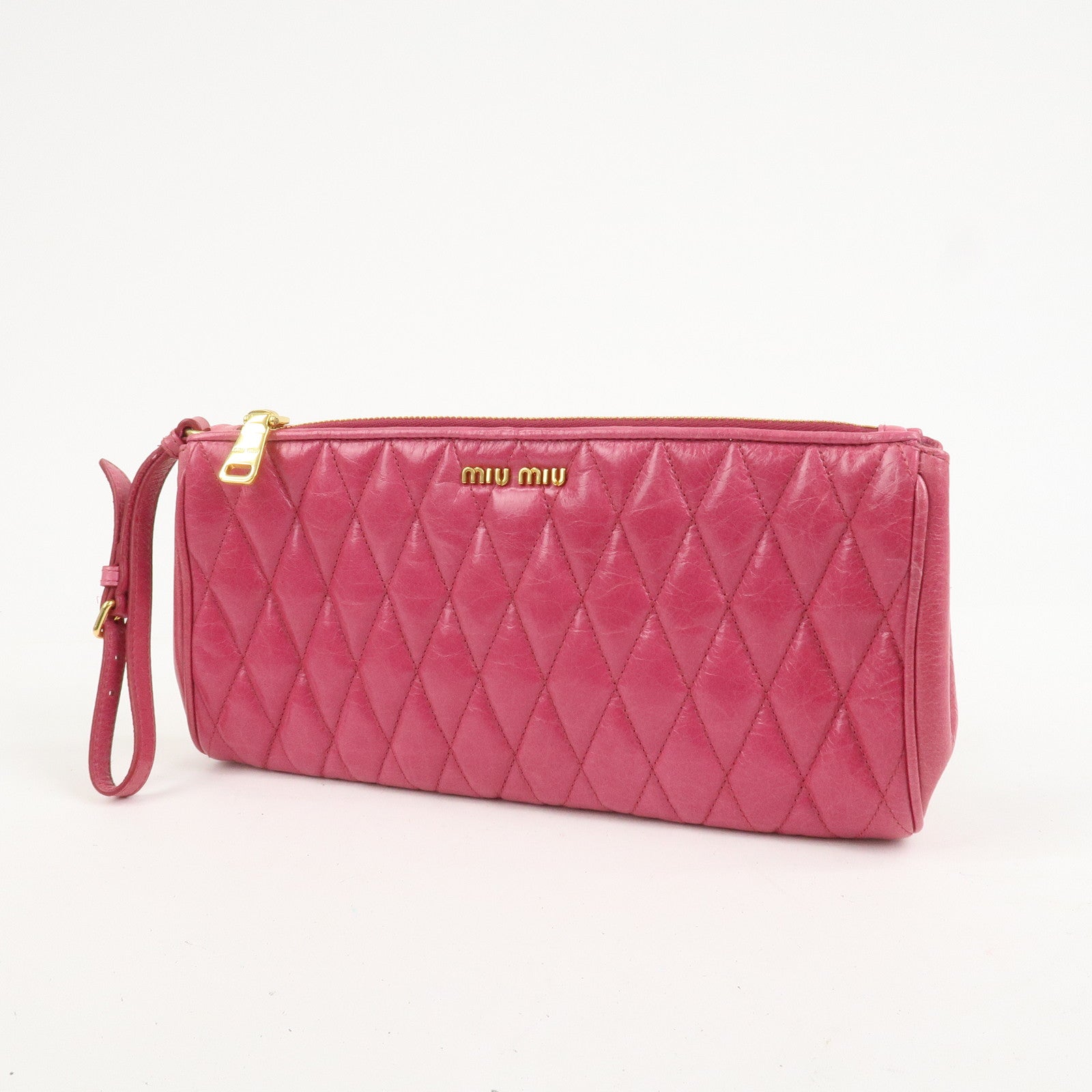 MIU MIU Logo Leather Clutch Bag Pouch Pink 5NE455