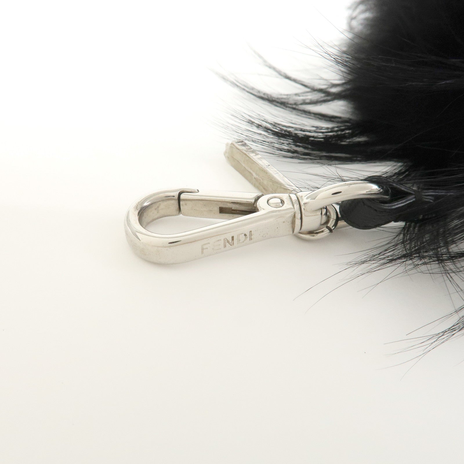 FENDI Fur Saffiano Leather Pom Pom Monster Bag Charm Black