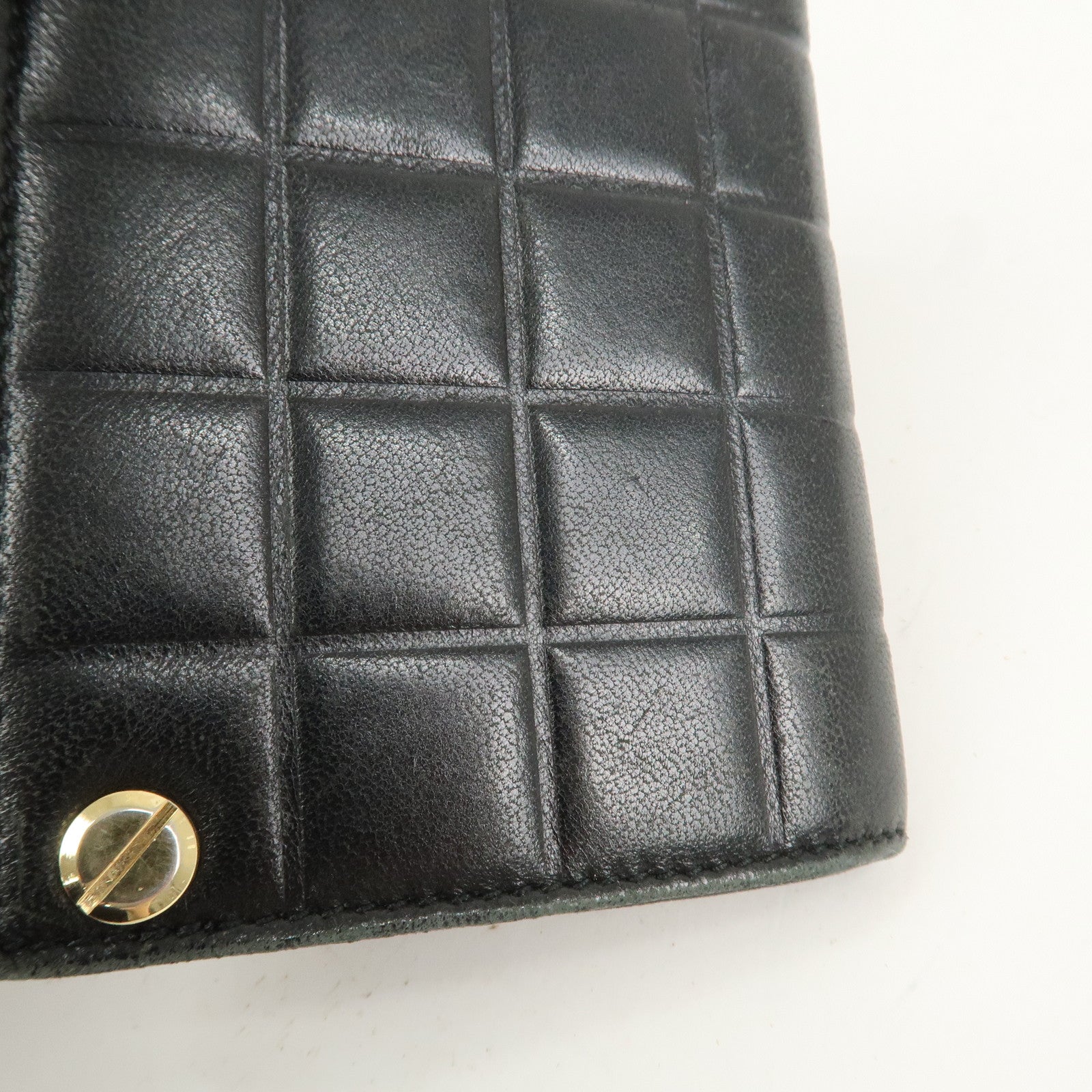 CHANEL Chocolate Bar Lamb Skin Card Case Card Holder Black