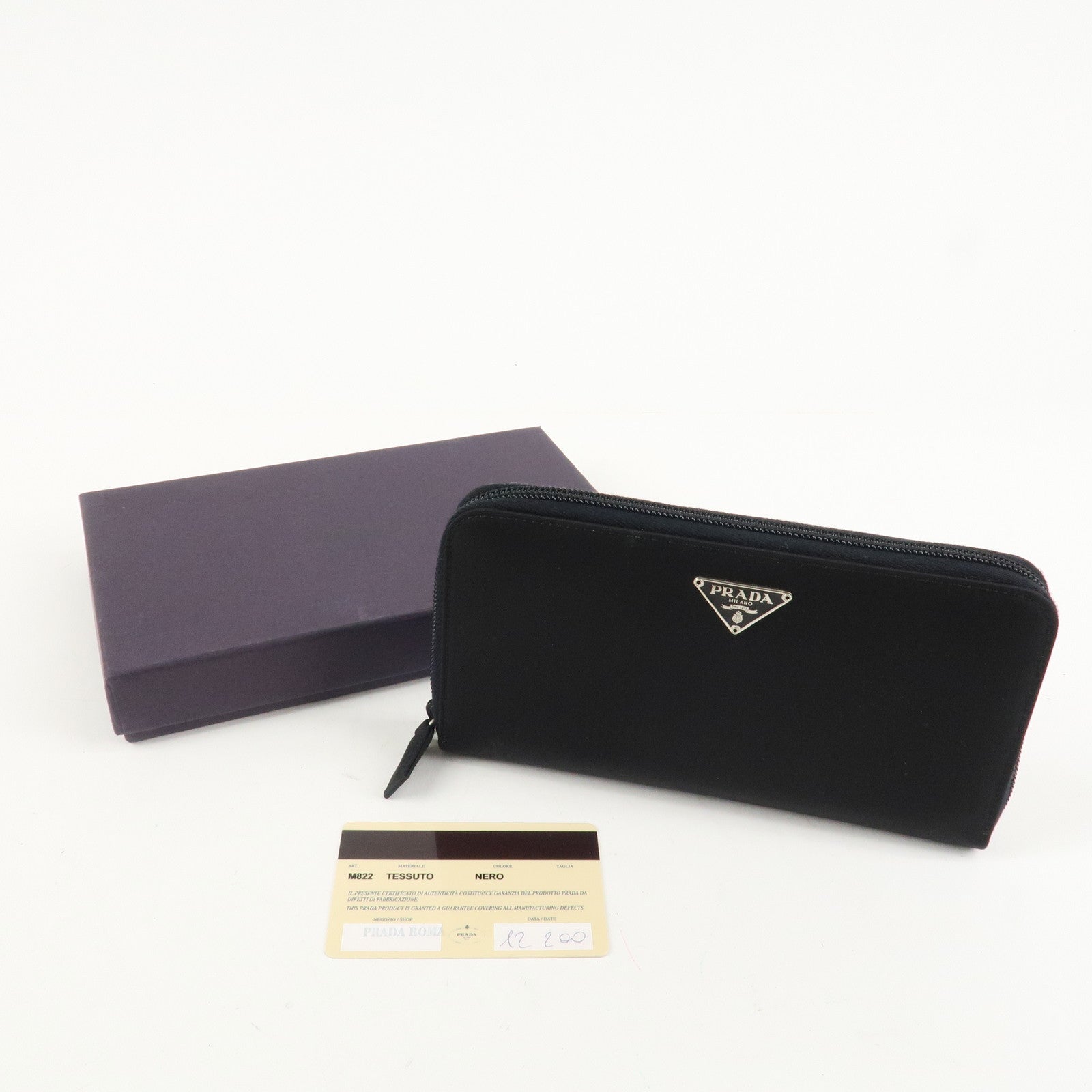 PRADA Nylon Leather Round Zippy Long Wallet Black M822 Used