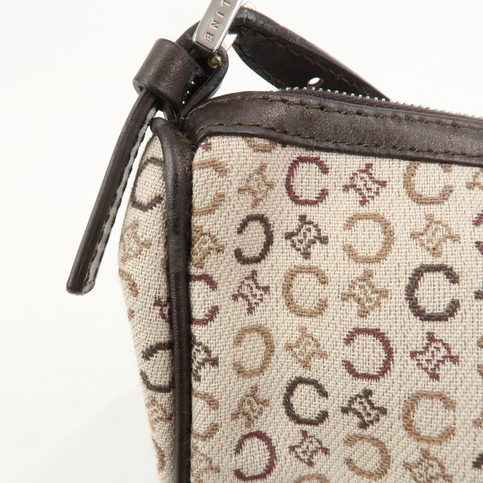 CELINE C Macadam Jacquard Leather Hand Shoulder Bag Beige Brown