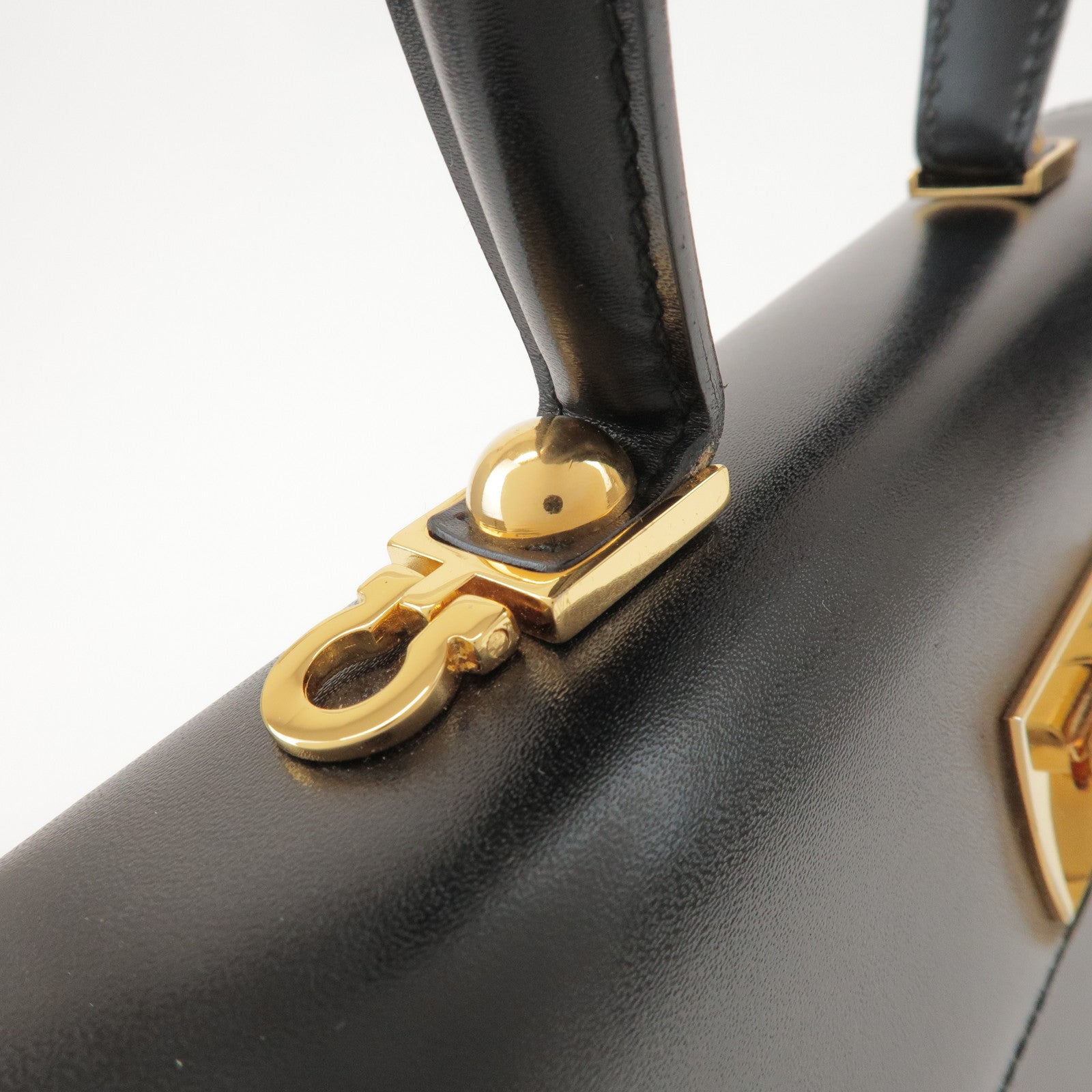 Ferragamo Gancini Calf Leather 2Way Bag Hand Shoulder Bag Black