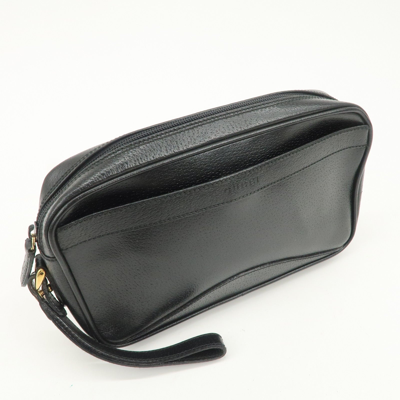 GUCCI Diamante Leather Clutch Bag Wristlet Bag Black 018・1095・3701