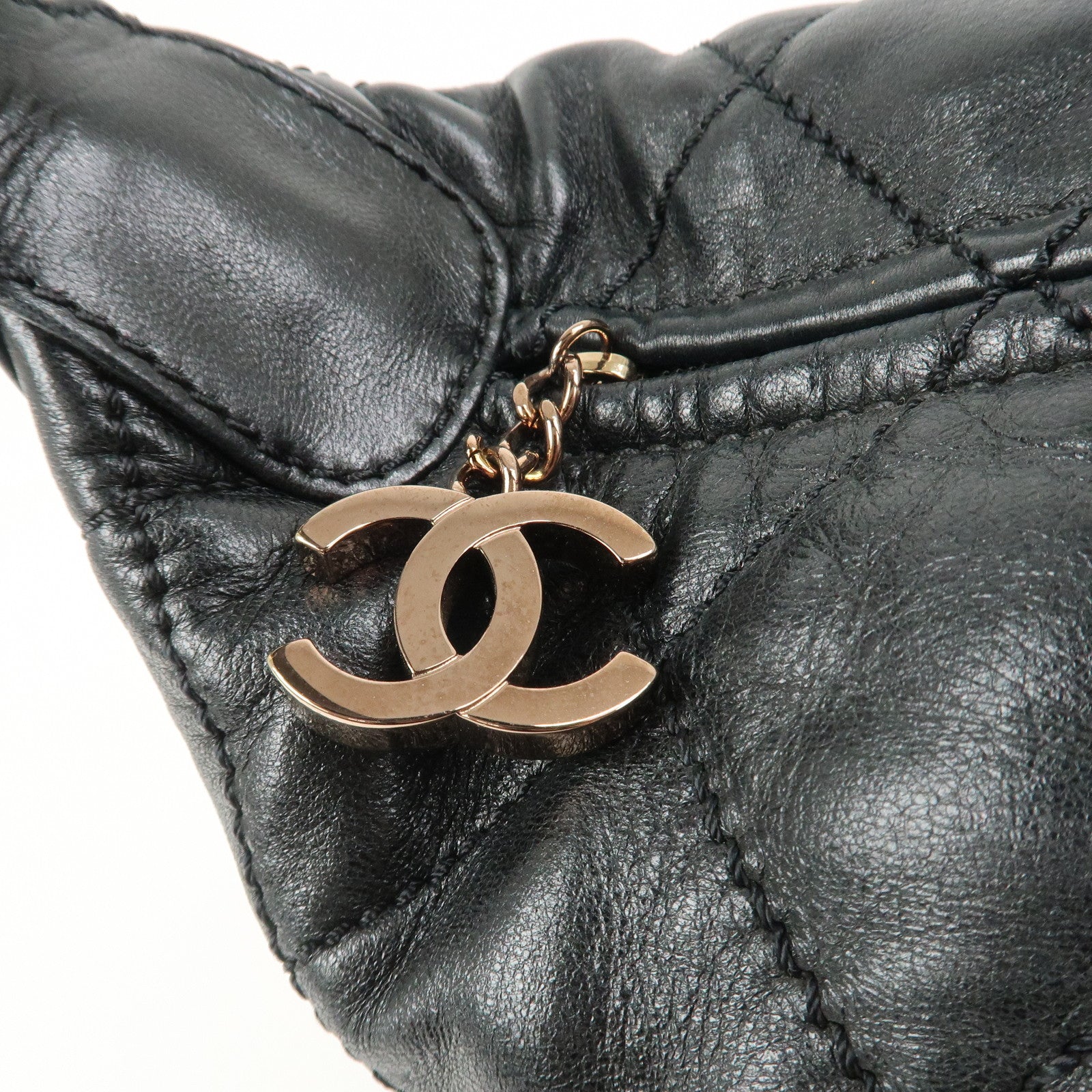 CHANEL Matelasse COCO Mark Lamb Skin Shoulder Bag Hand Bag Black