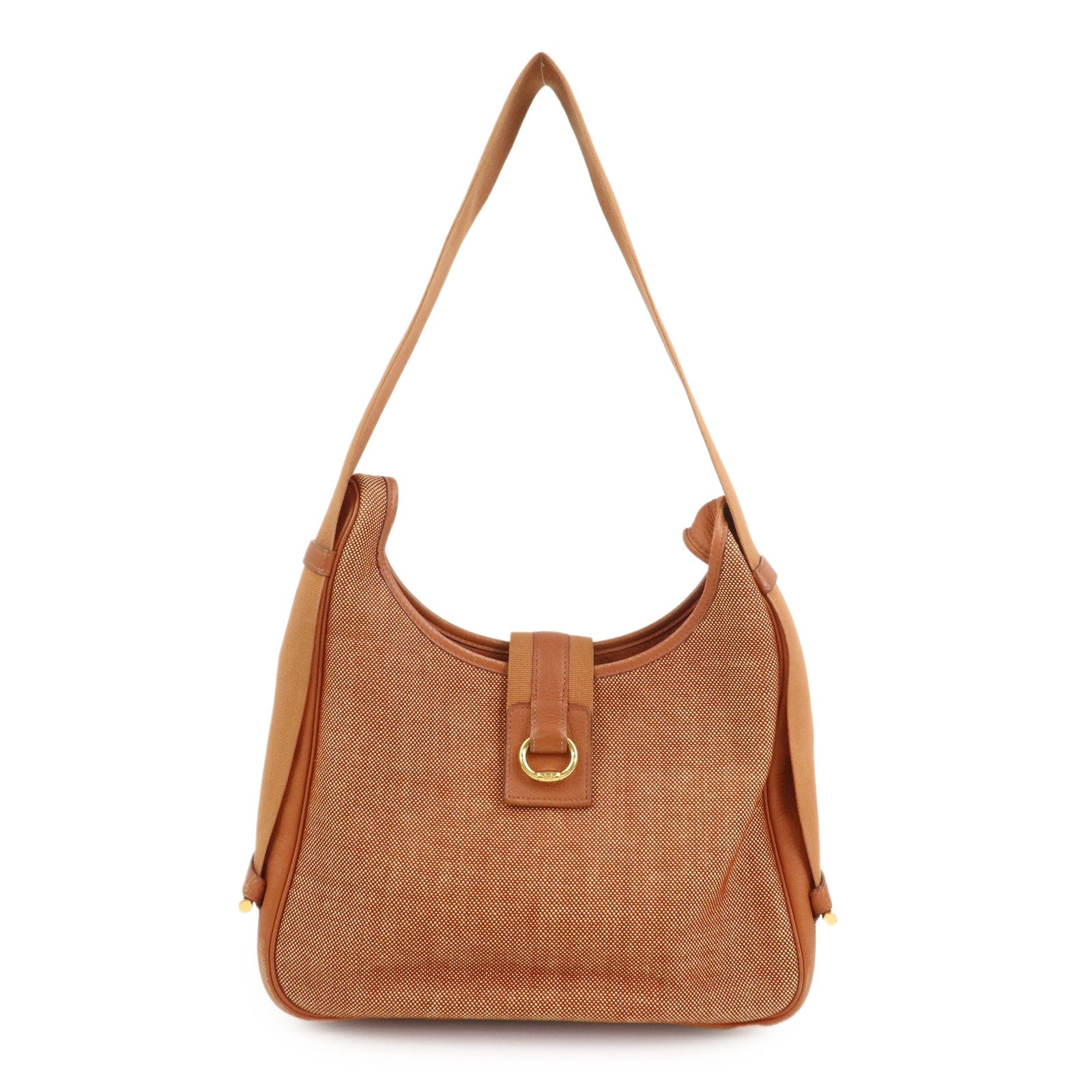 HERMES Toile Ash Leather □B Stamped Sac Shoulder Bag Brown