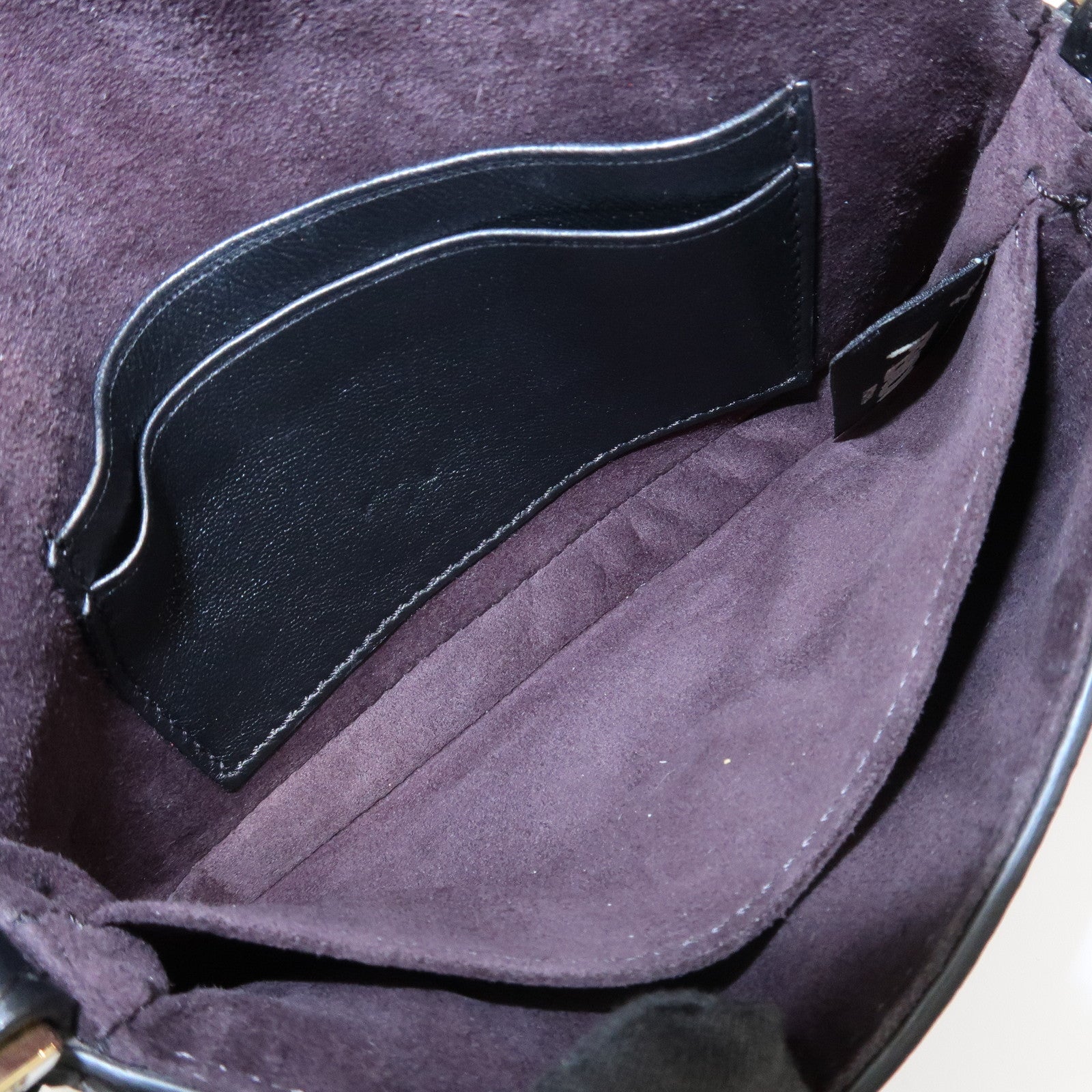 FENDI Leather Micro Baguette Shoulder Crossbody Bag Black 8M0354