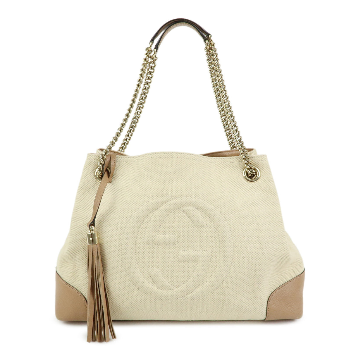 GUCCI SOHO Interlocking G Canvas Leather Chain Shoulder Bag 308982