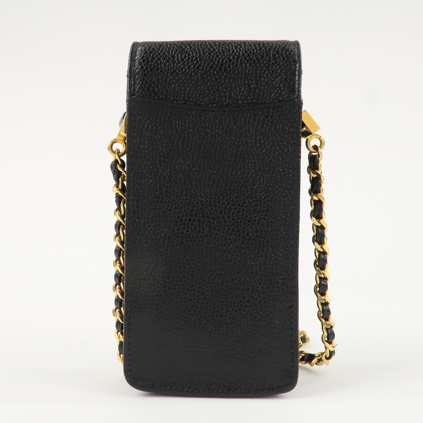 CHANEL COCO Mark Leather Chain Phone Shoulder Black Gold HDW3513453 Used