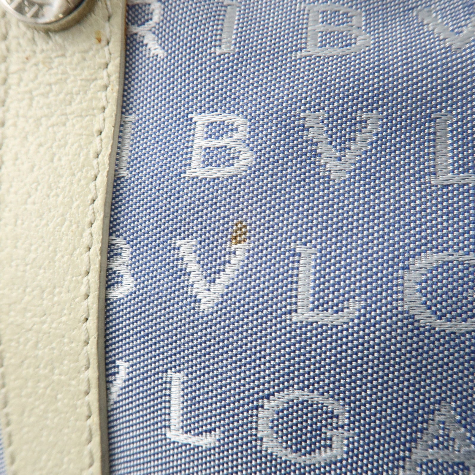 BVLGARI Logo Mania Leather Canvas Shoulder Bag Ivory Light Blue Used