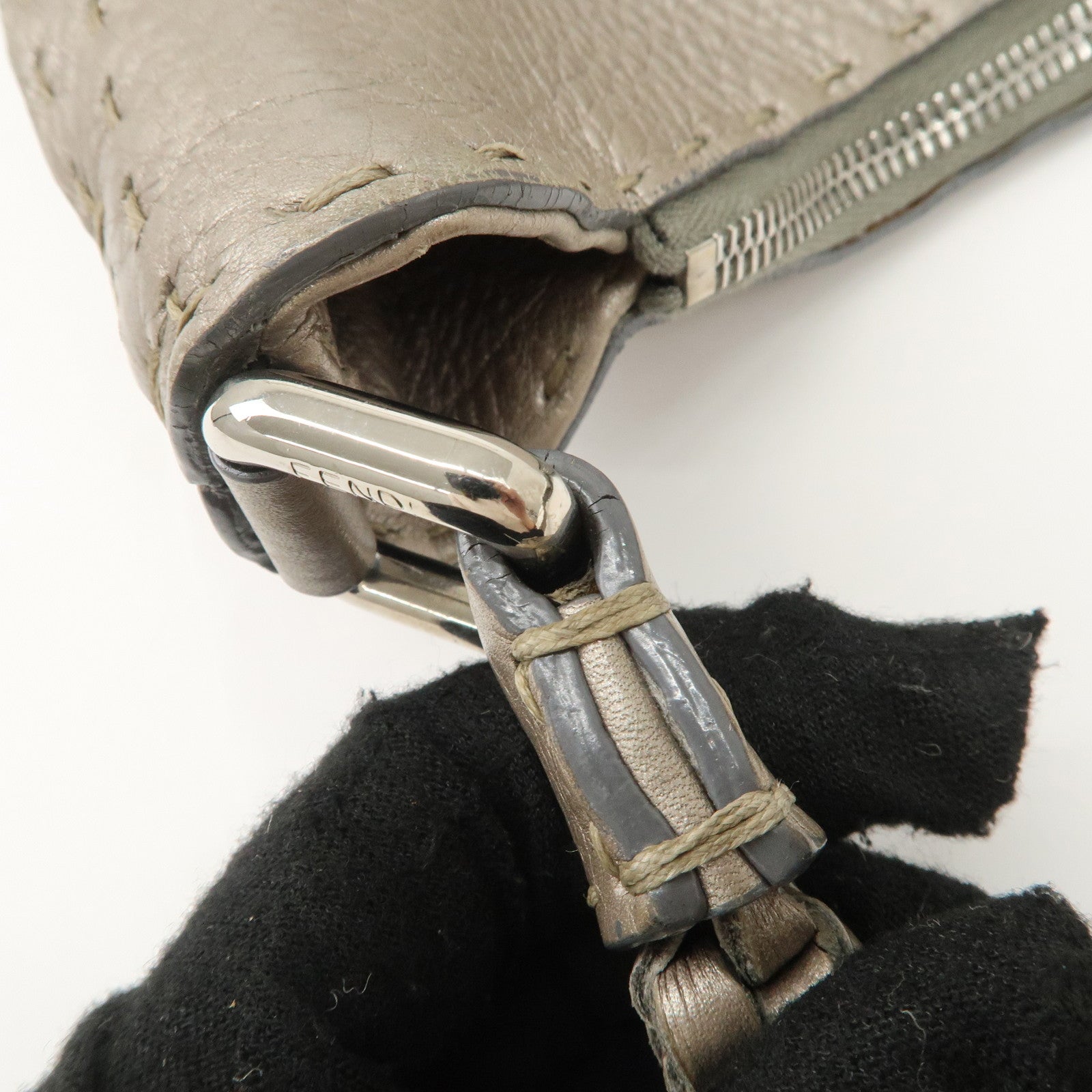 FENDI Selleria Leather Tote Bag Shoulder Bag Hand Bag Gray Used