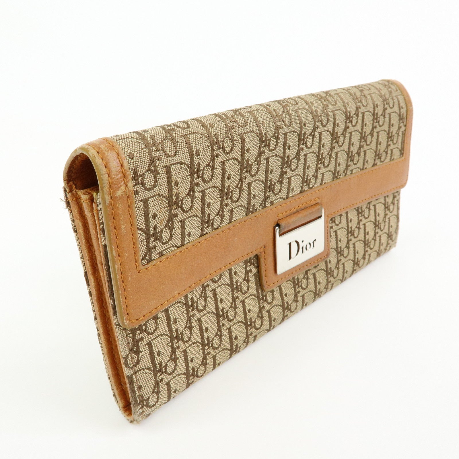 Christian Dior Trotter Street Chic Canvas Leather Long Wallet Brown