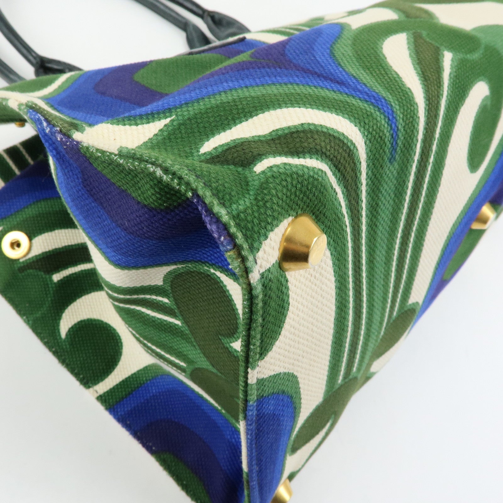 MIU MIU Canvas Leather Tote Bag Hand Bag Green Natural