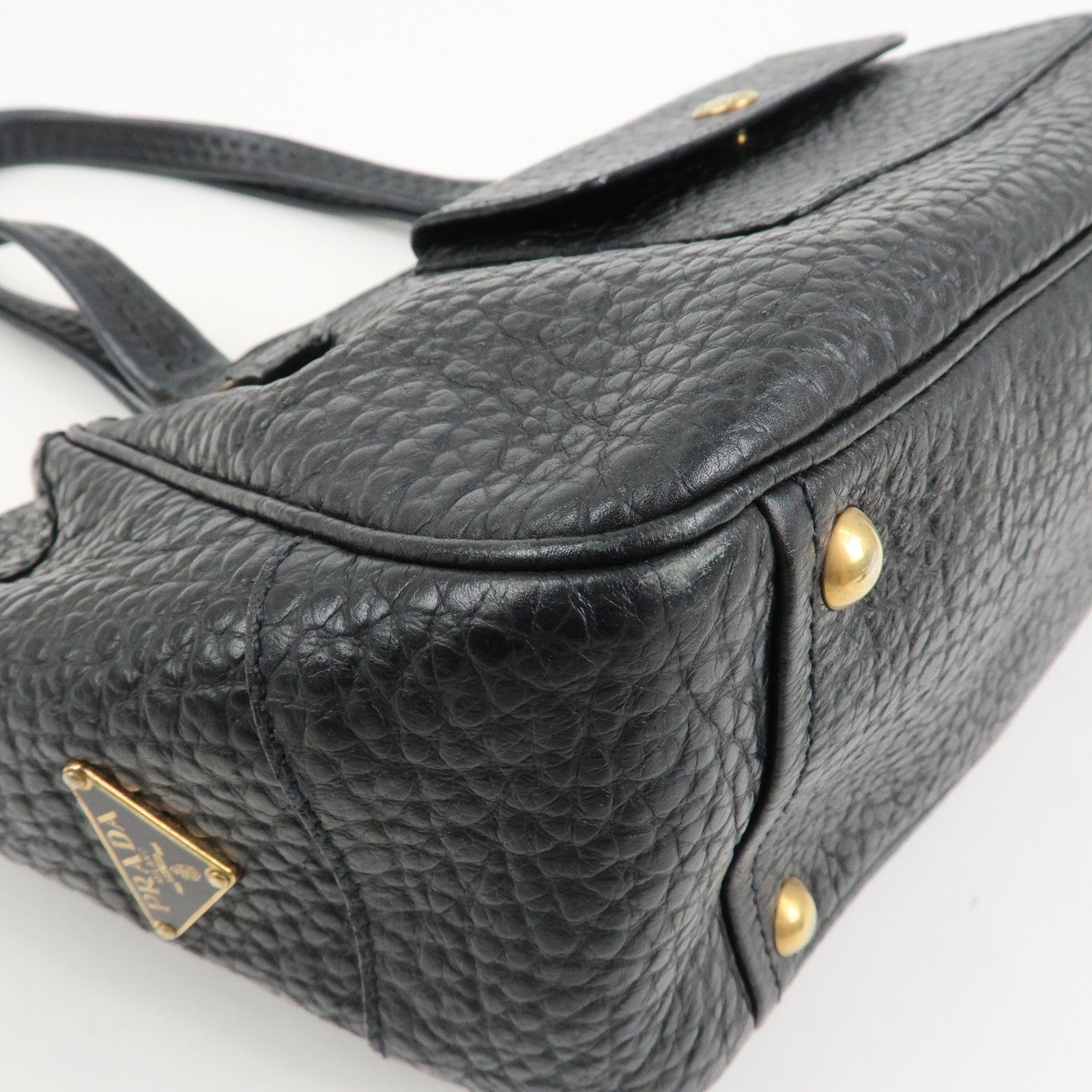 PRADA Triangle Logo Leather Shoulder Bag Hand Bag Black BR1976