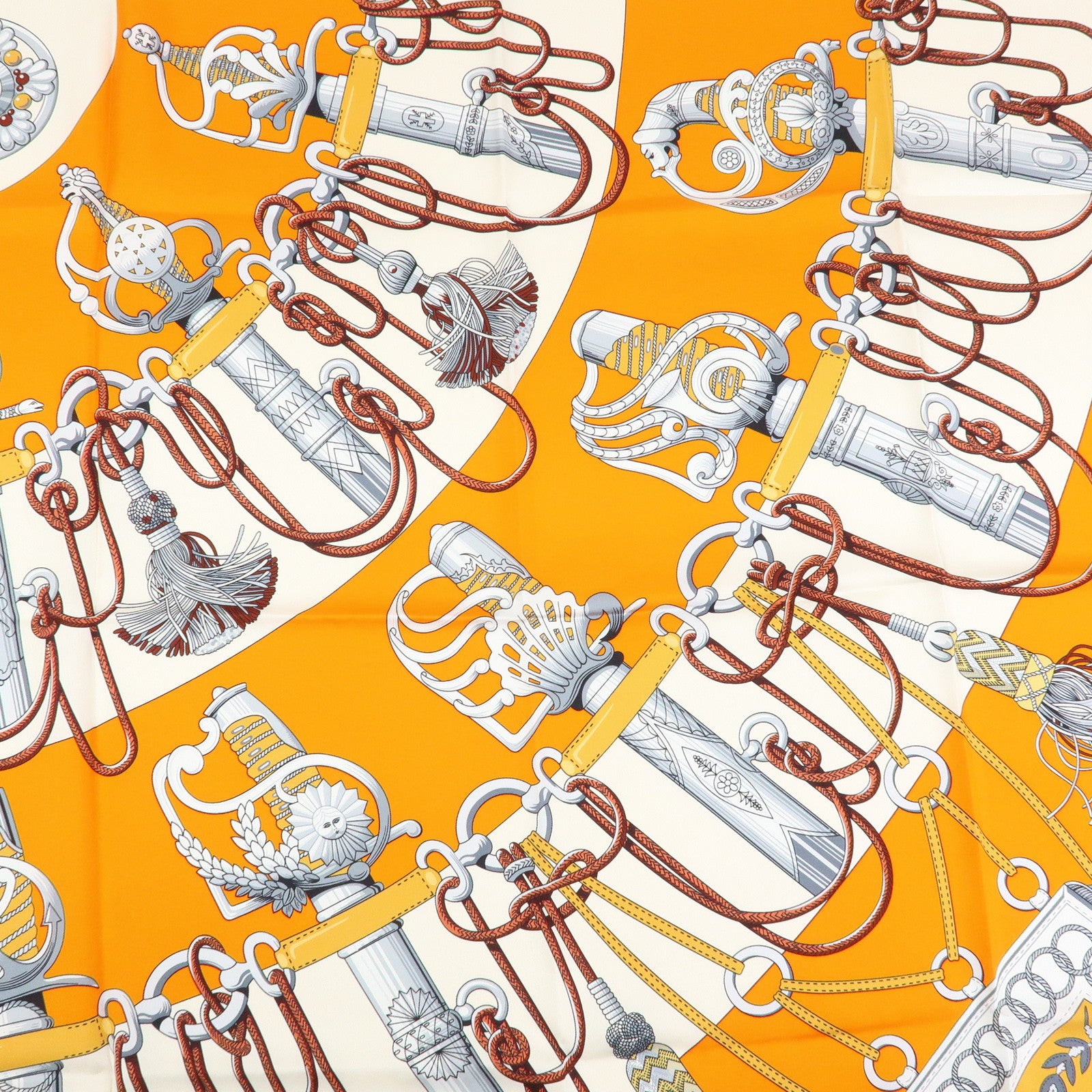 HERMES Carre 90 Silk 100% Scarf Cliquetis Orange Gray