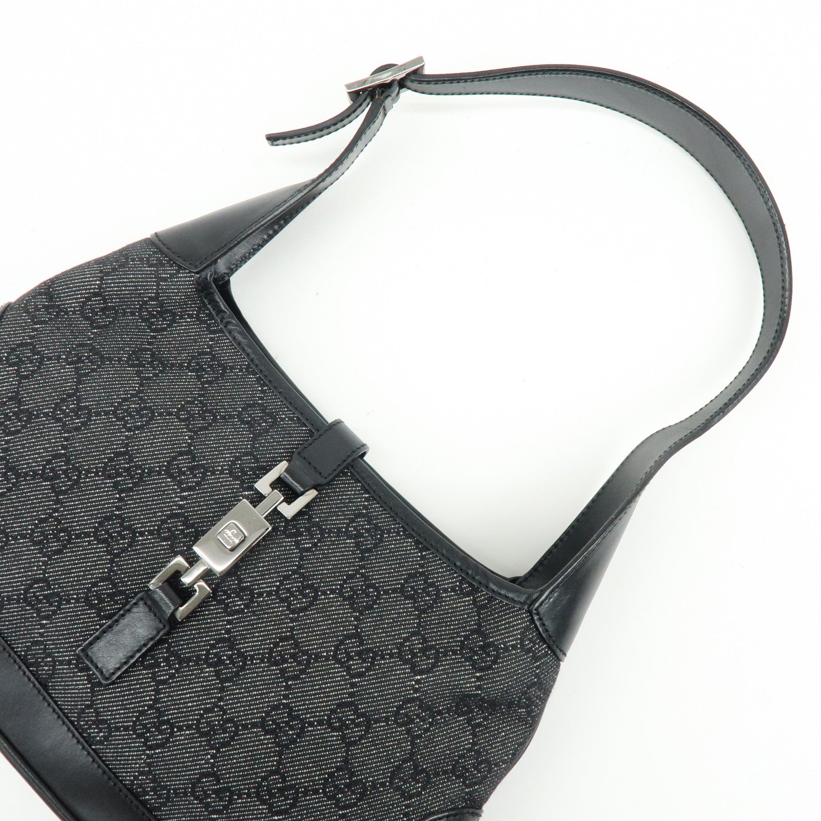 GUCCI Jackie GG Denim Leather Shoulder Bag Black 01147・001013