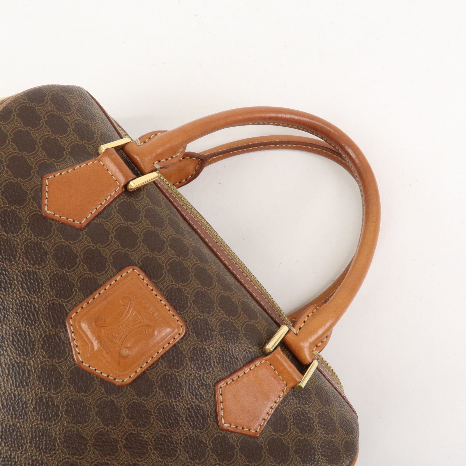 CELINE Macadam PVC Leather Boston Bag Hand Bag Brown