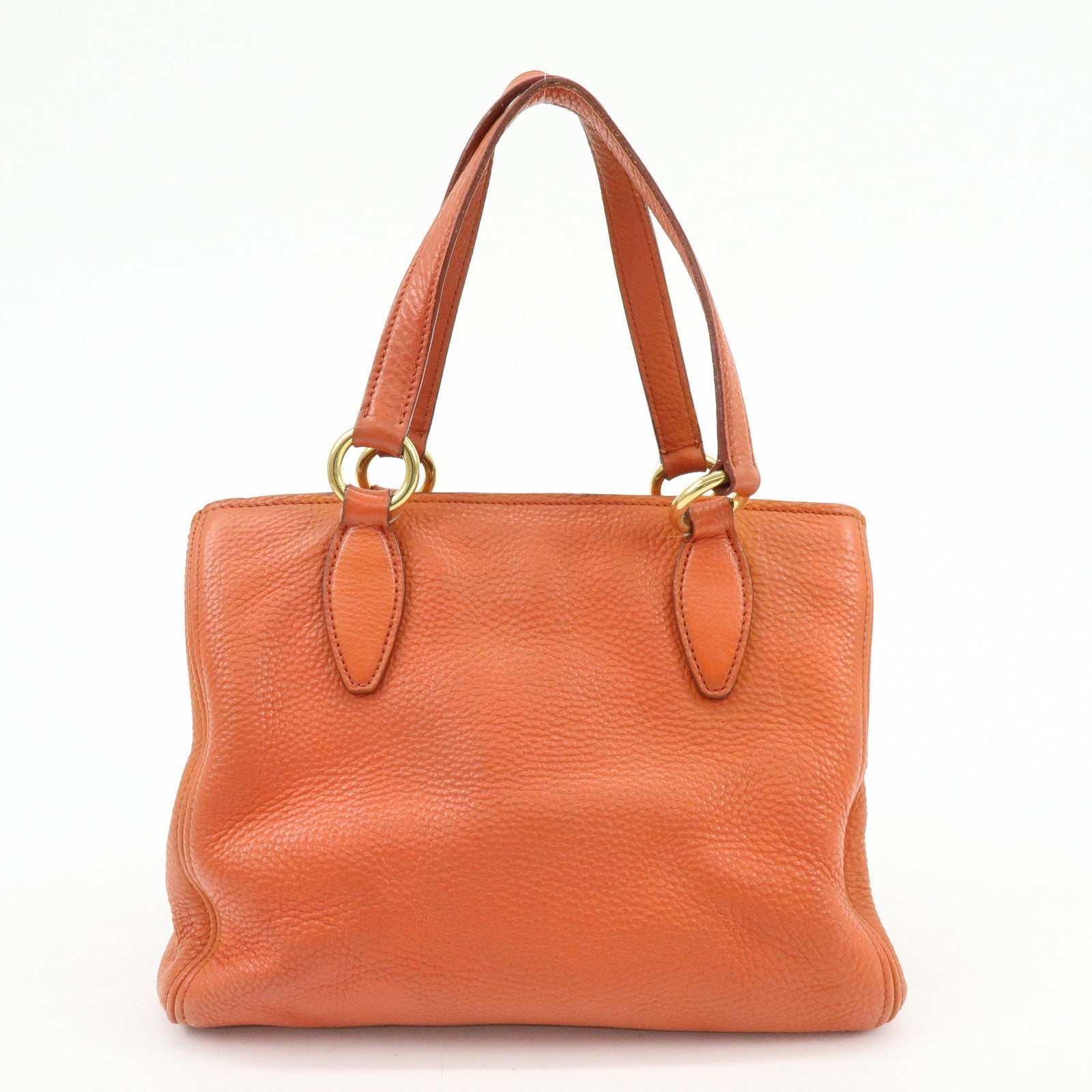 MIU MIU Logo Leather Hand Bag Tote Bag Orange
