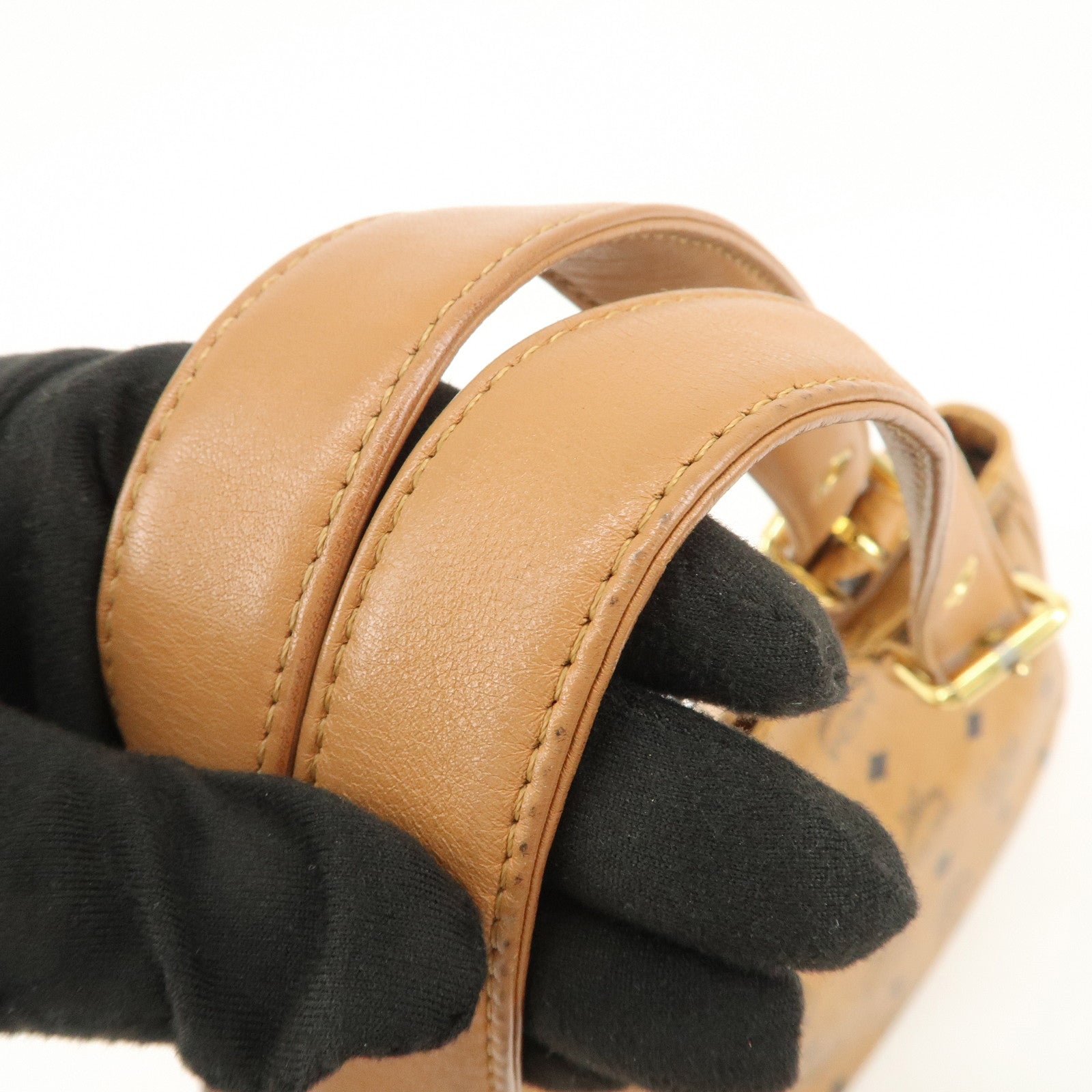 MCM Visetos Leather Hand Bag Shoulder Bag Brown Camel Brown