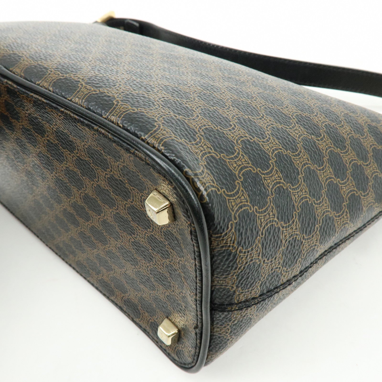 CELINE Macadam PVC Leather Shoulder Bag Hand Bag Black Brown