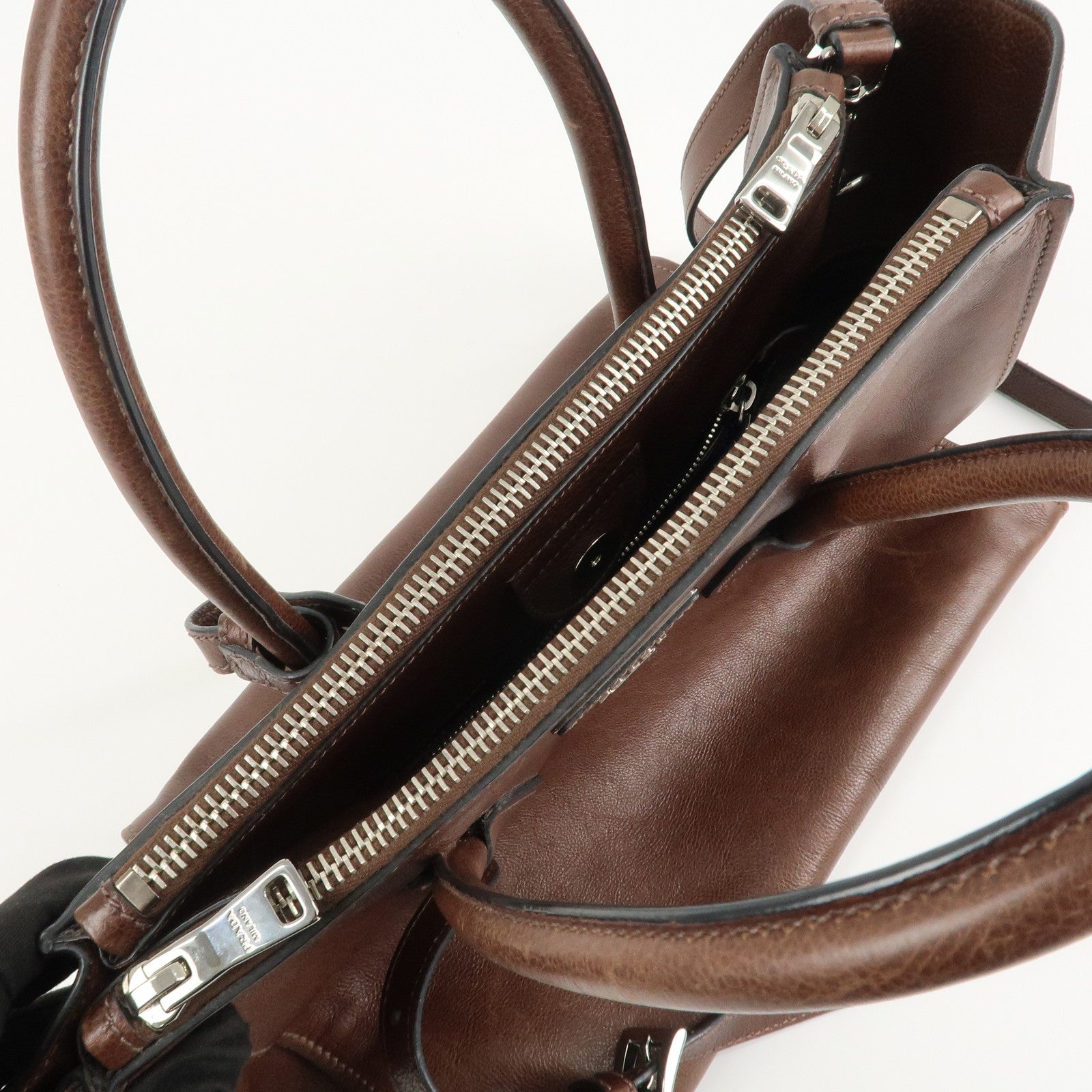 PRADA Triangle Logo Leather 2way Hand Bag Shoulder Bag Brown BN2619 Used