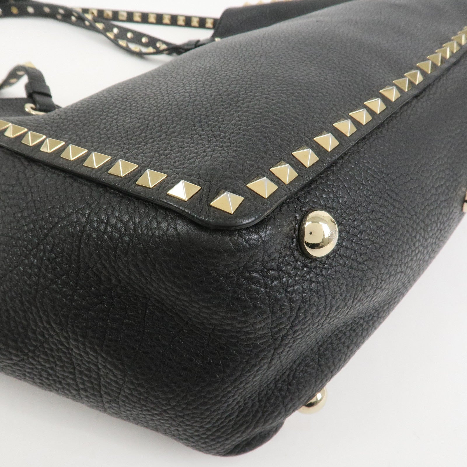 VALENTINO Rockstud Leather Tote Bag Hand Bag Shoulder Bag Black