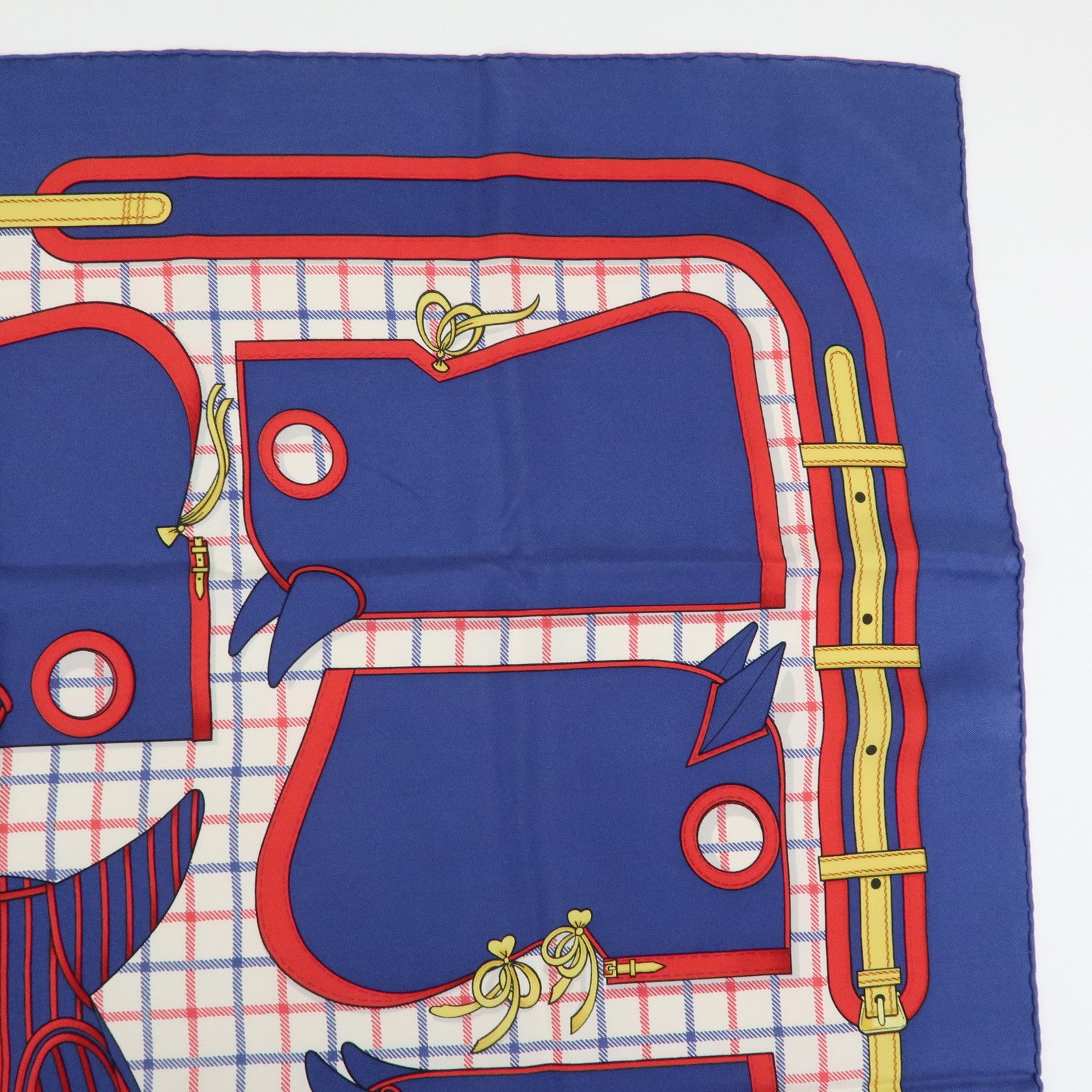 HERMES Carre 90 Set of 2 Silk 100% Scarf Navy Green