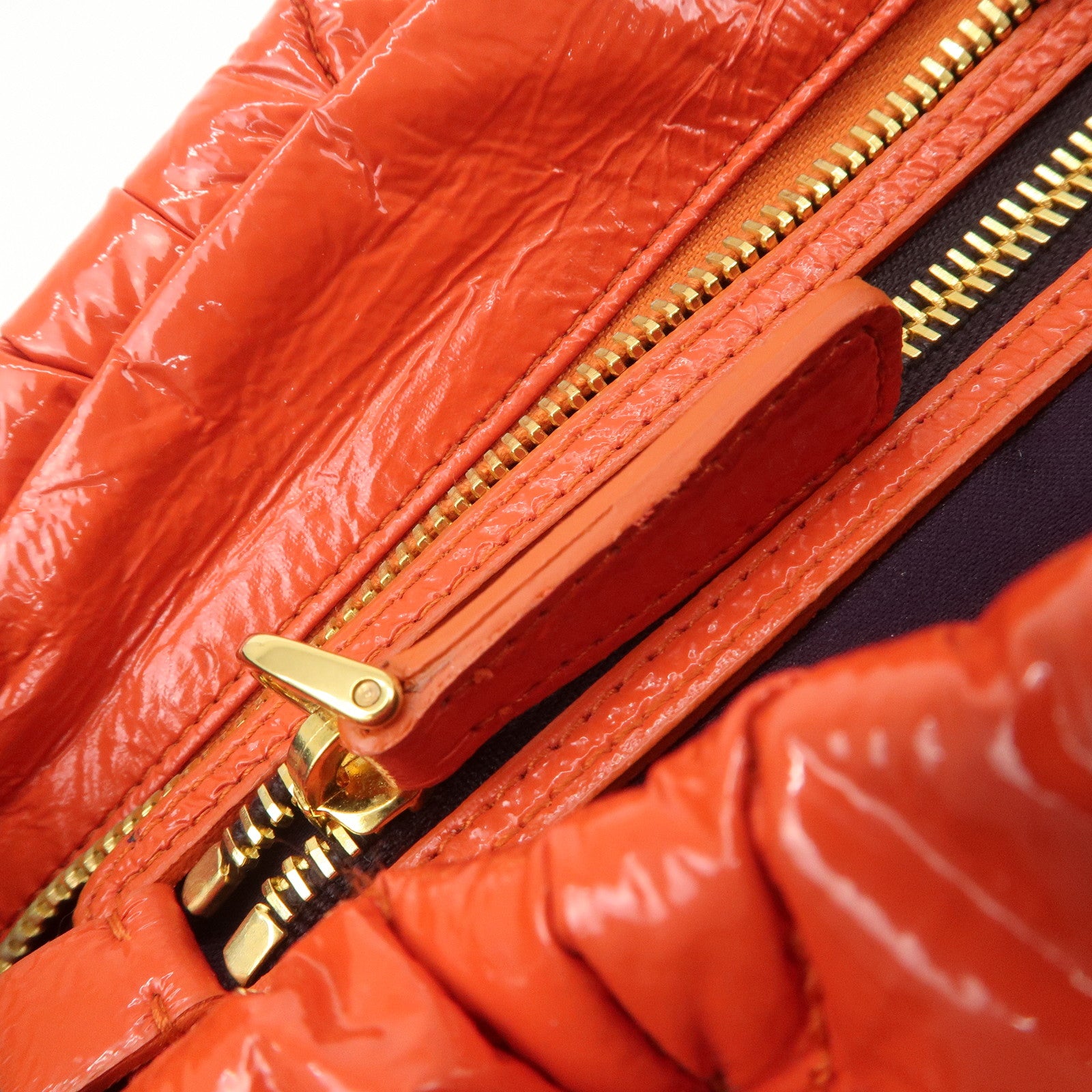 MIUMIU Matelasse Enamel Leather Clutch Bag Pouch Orange