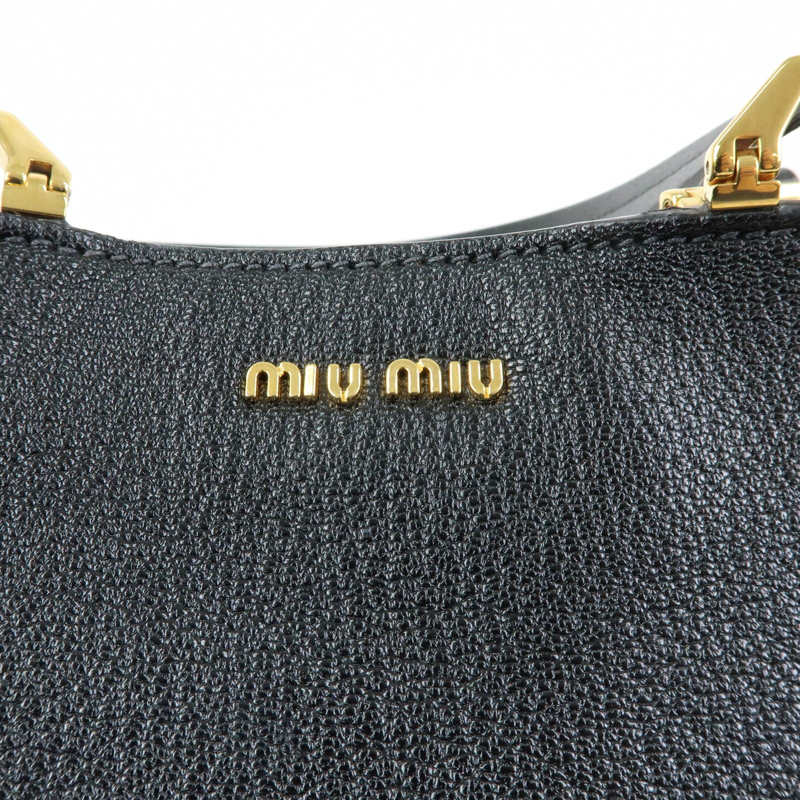 MIU MIU Madras Leather Tote Bag Hand Bag Shoulder Bag Black 5BG025