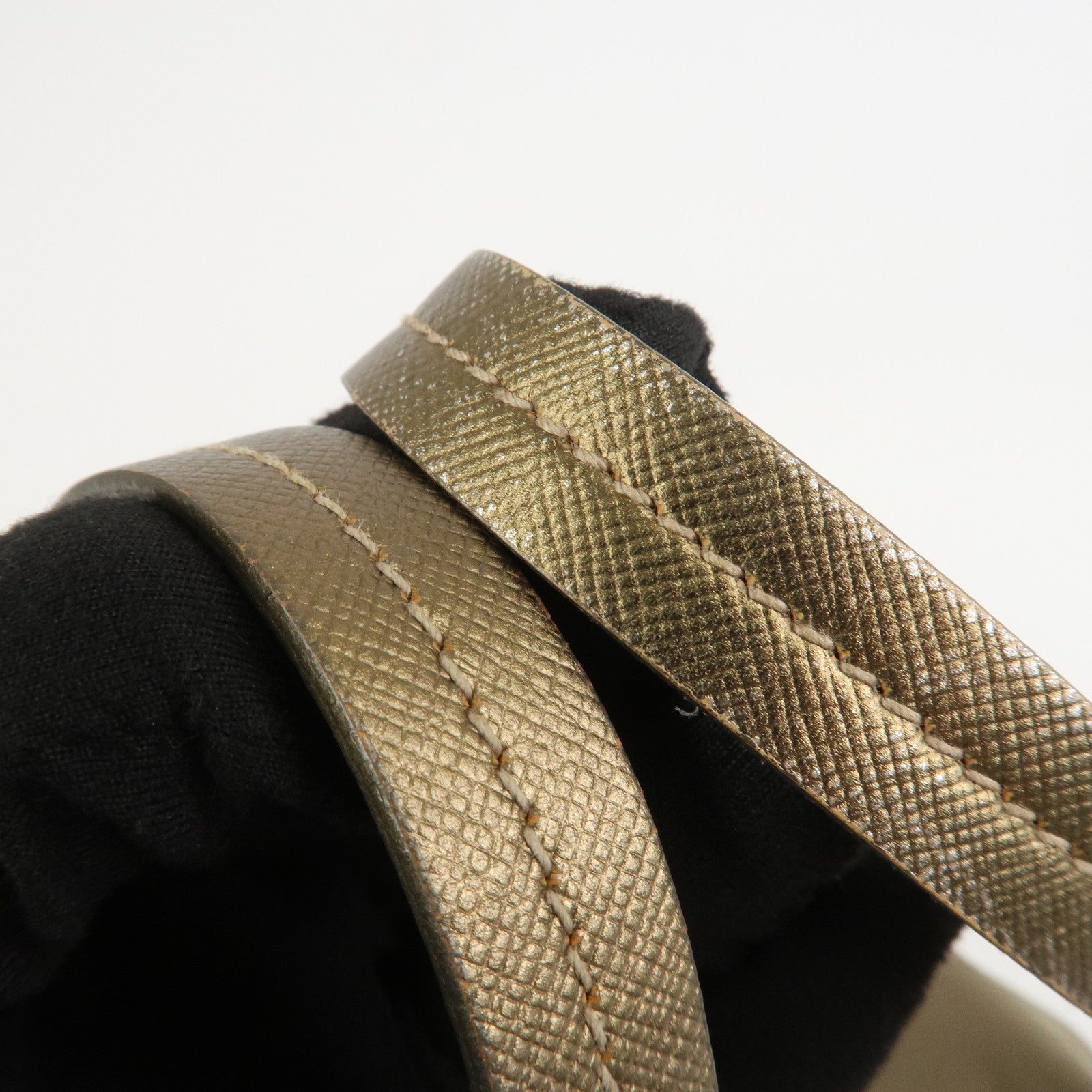 PRADA Logo Nylon Saffiano Leather Shoulder Bag Hand Bag Khaki