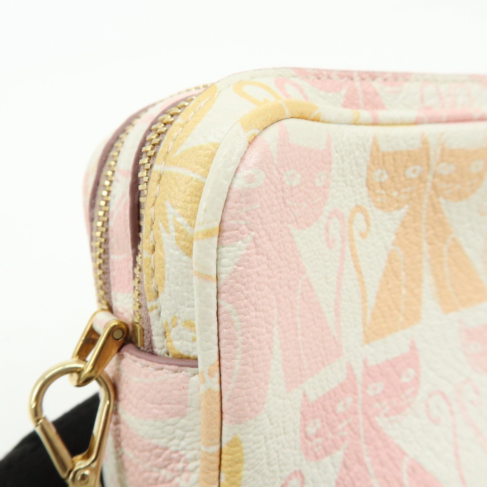 MIU MIU Cat Madras Leather Shoulder Bag Pink Orange White 5NF011