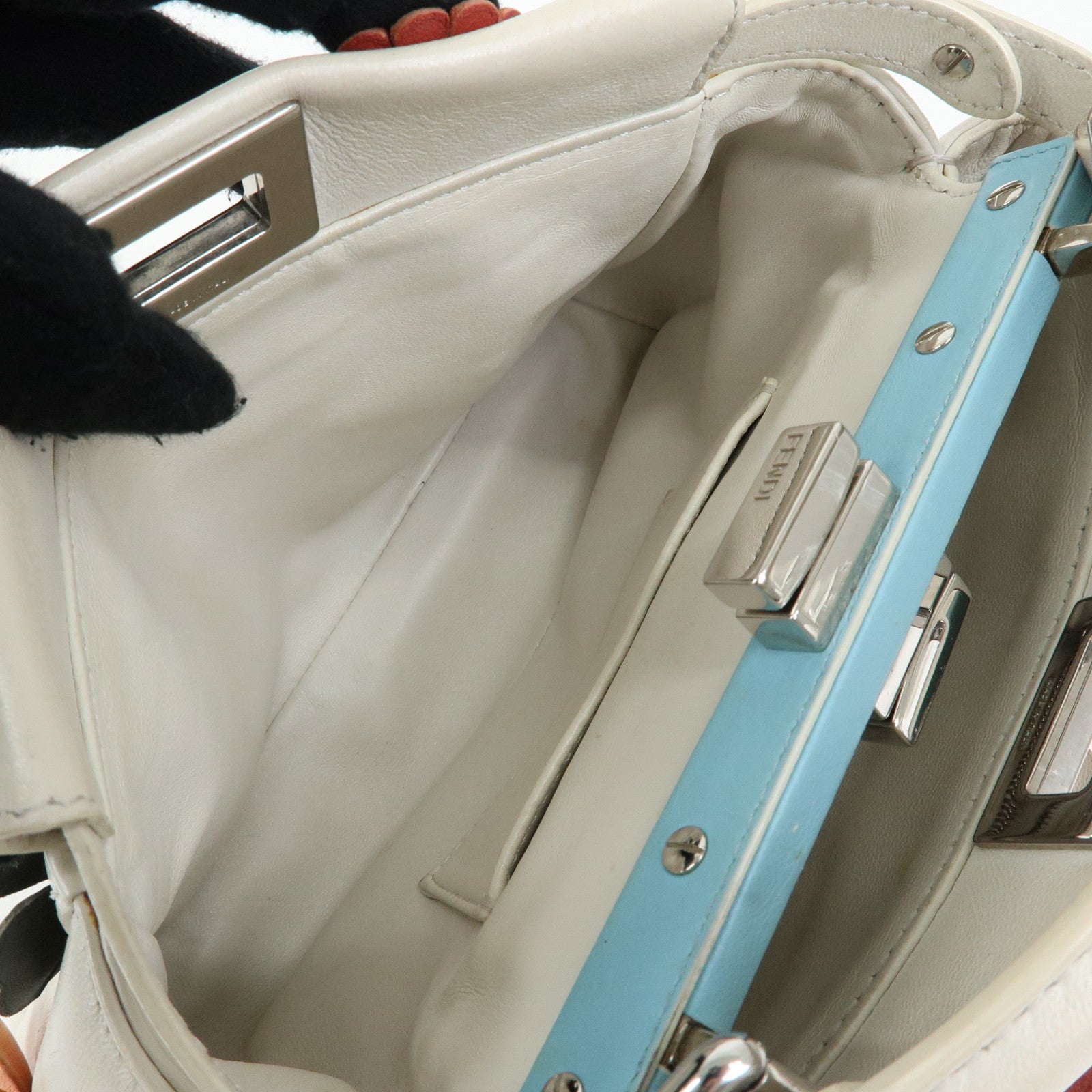 FENDI Peekaboo Mini 2Way Shoulder Bag Hand Bag Flower Ivory 8BN244