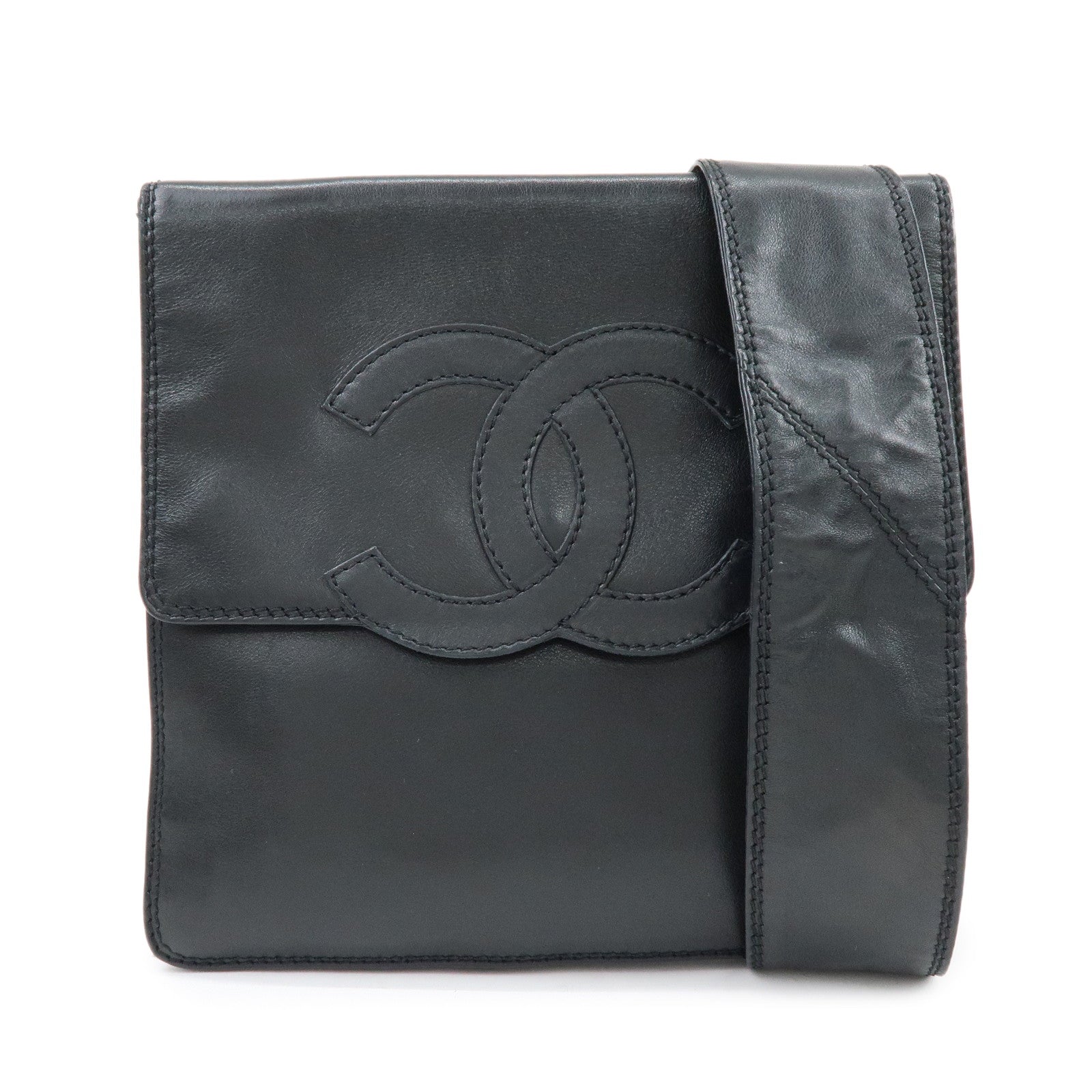 CHANEL COCO Mark Calf Leather Shoulder Crossbody Bag Black