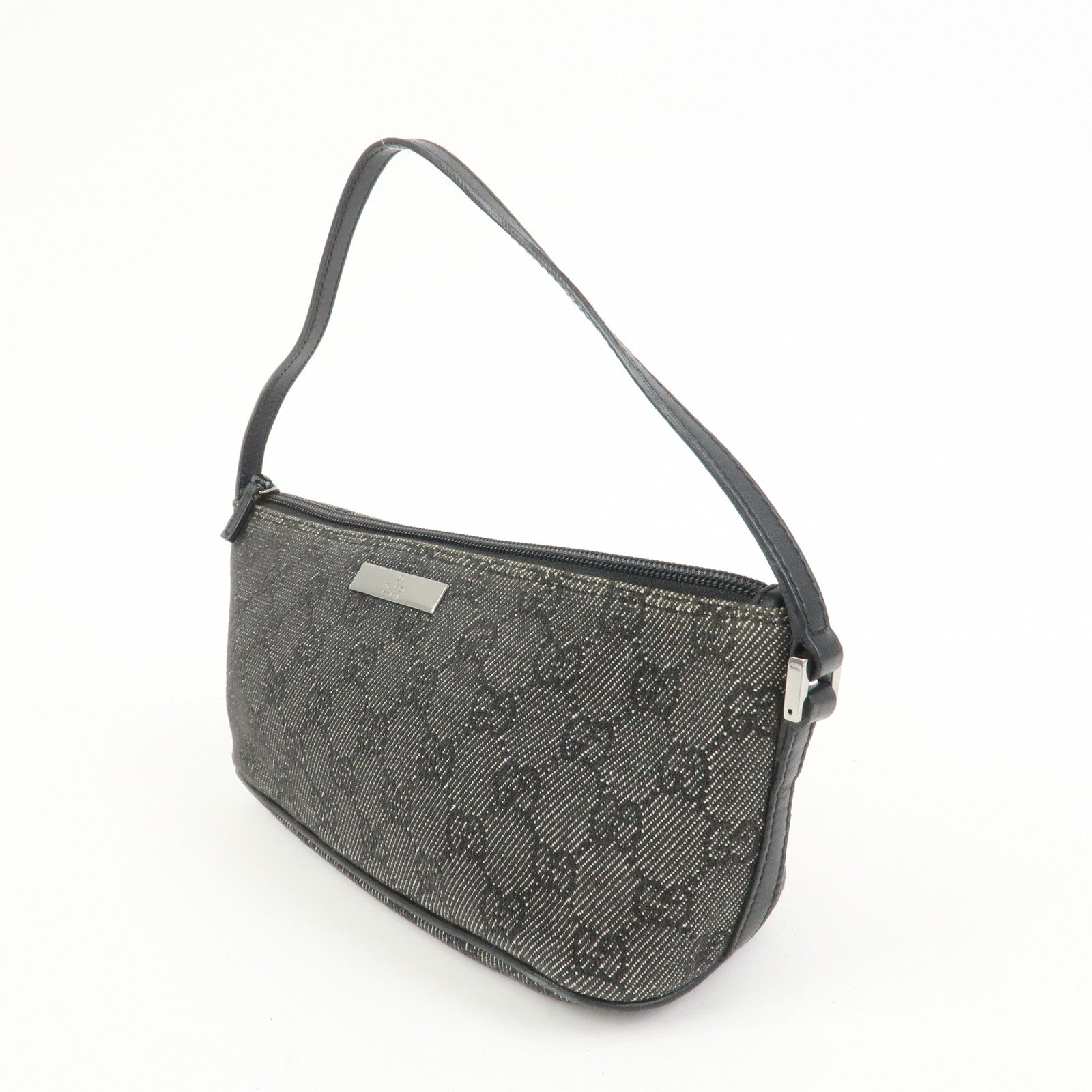 GUCCI Boat Bag GG Canvas Leather Accessory Pouch Black 07198