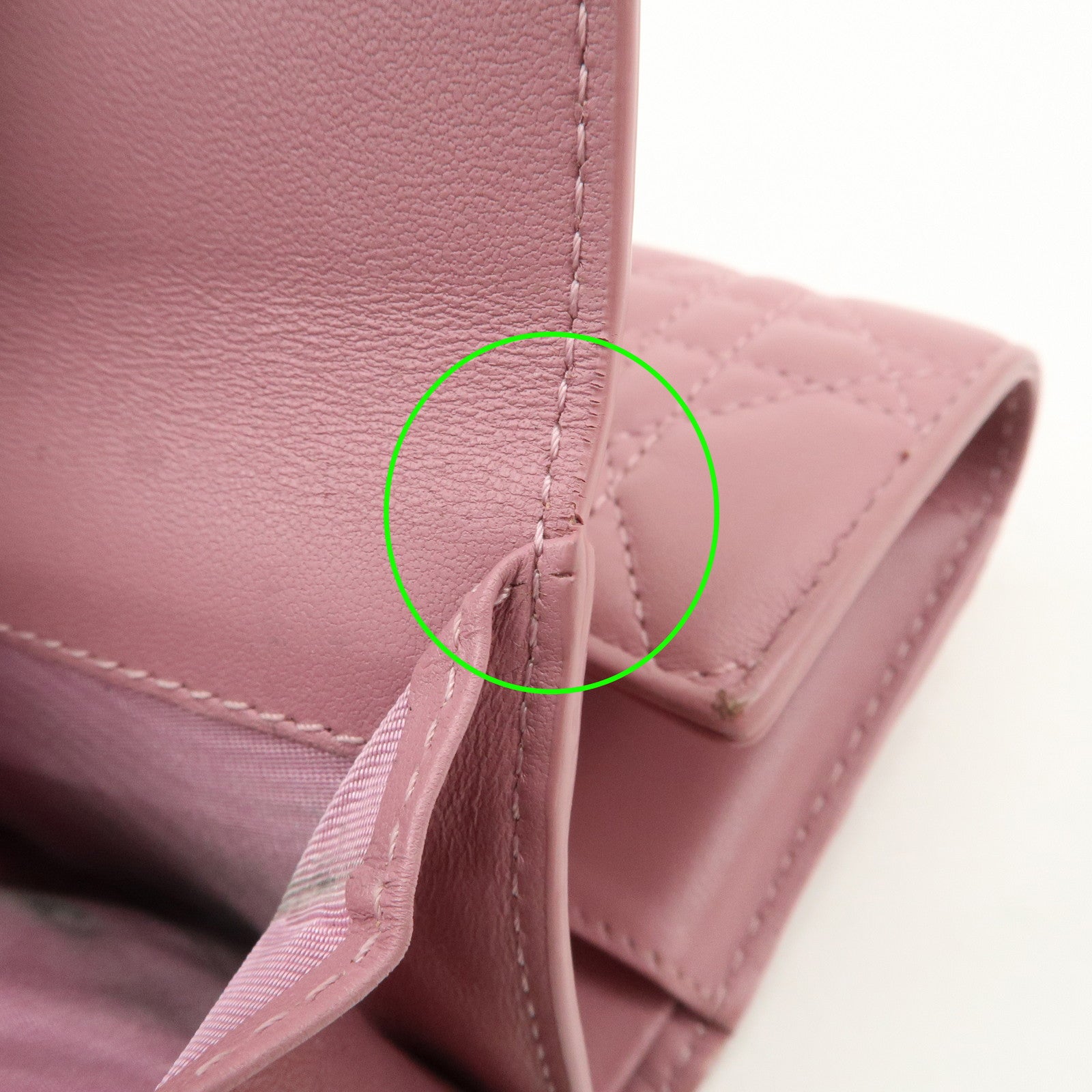 Christian Dior Cannage Leather Tri-fold Compact Wallet Pink