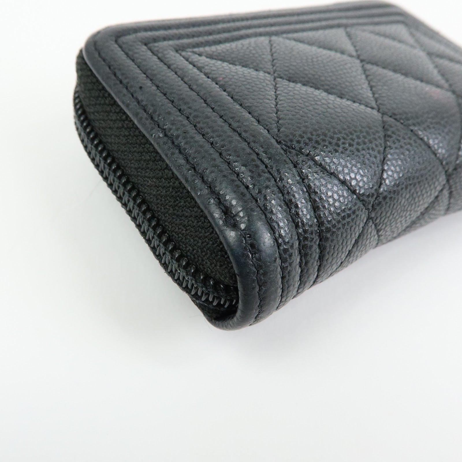 CHANEL Boy Chanel Matelasse Caviarskin Compact Wallet Black A80602