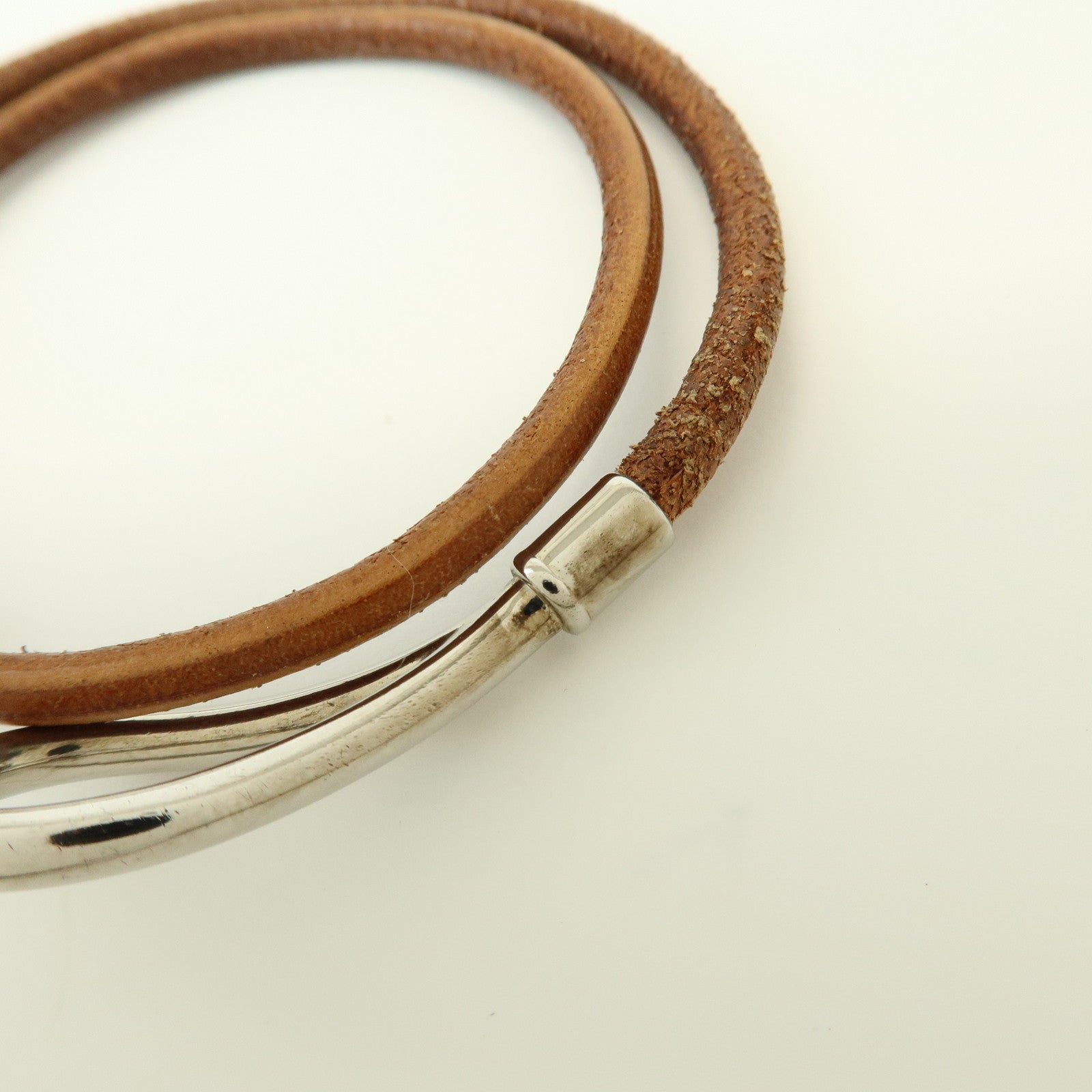 HERMES Jumbo Leather Metal Choker Bracelet Brown