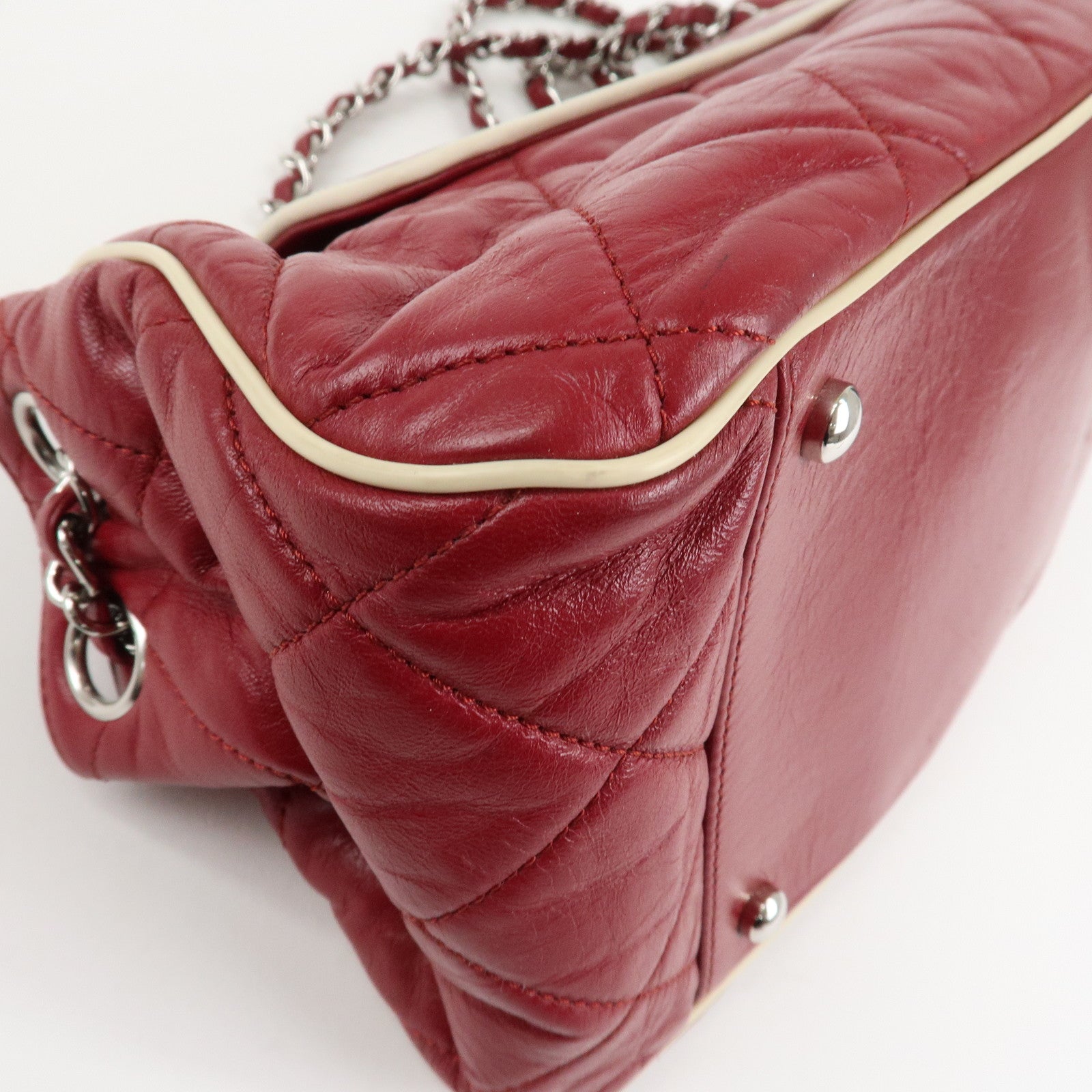 CHANEL 2.55 Lamb Skin Leather Chain Shoulder Bag Red Used