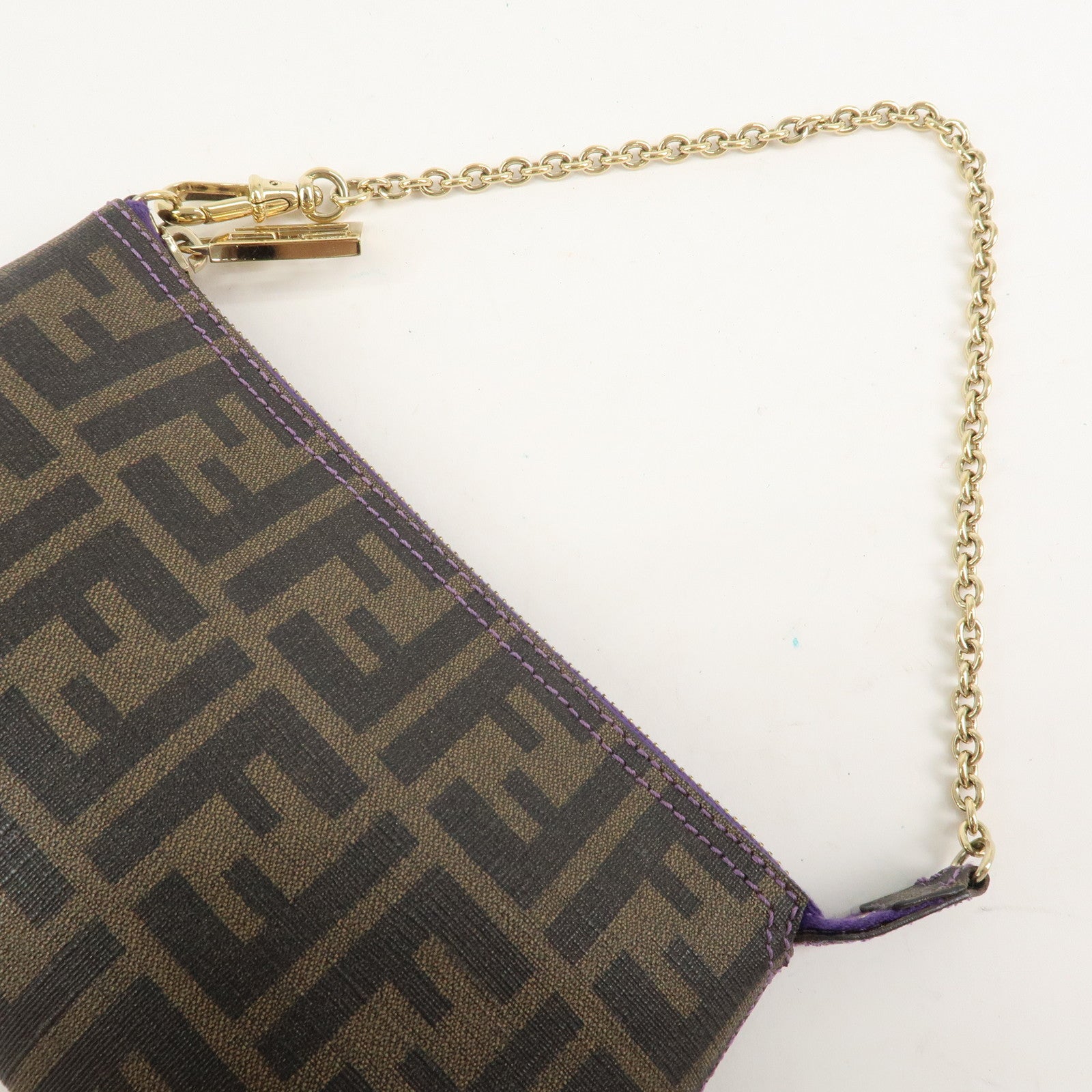 FENDI Zucca PVC Chain Accessory Pouch Hand Bag Shoulder Bag 8BR592